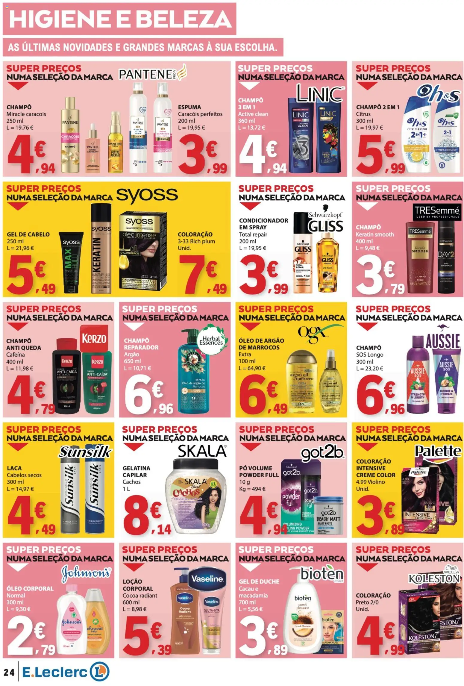 E.Leclerc folheto │ válido de 08/10/2026 | Página: 24 | Produtos: Gelatina, Pó, Shampoo, Óleo corporal