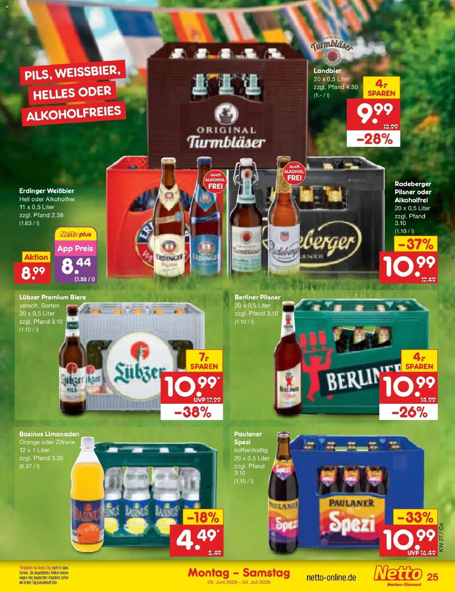 Netto Marken-Discount Prospekt Bitterfeld-Wolfen – gültig ab 29.06.2026 | Seite: 37 | Produkte: Berliner, Lubzer, Paulaner, Berliner pilsner
