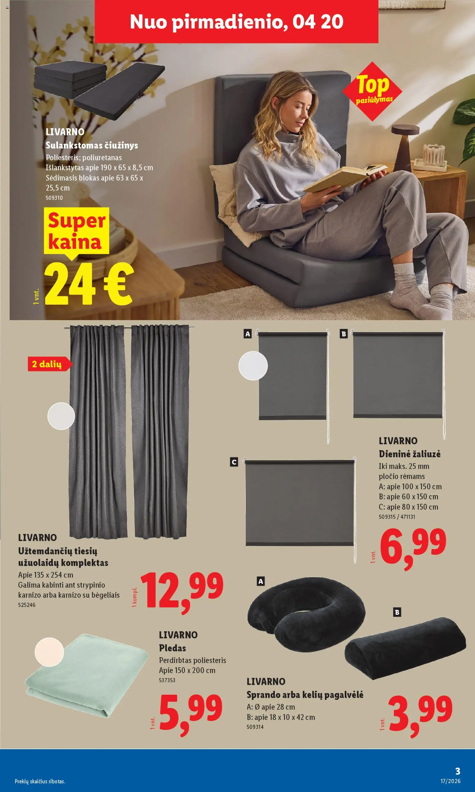 LIDL akcijos nuo 20.04.2026 | Puslapis: 3 | Prekių: Pagalvėlė, Čiužinys, Pledas