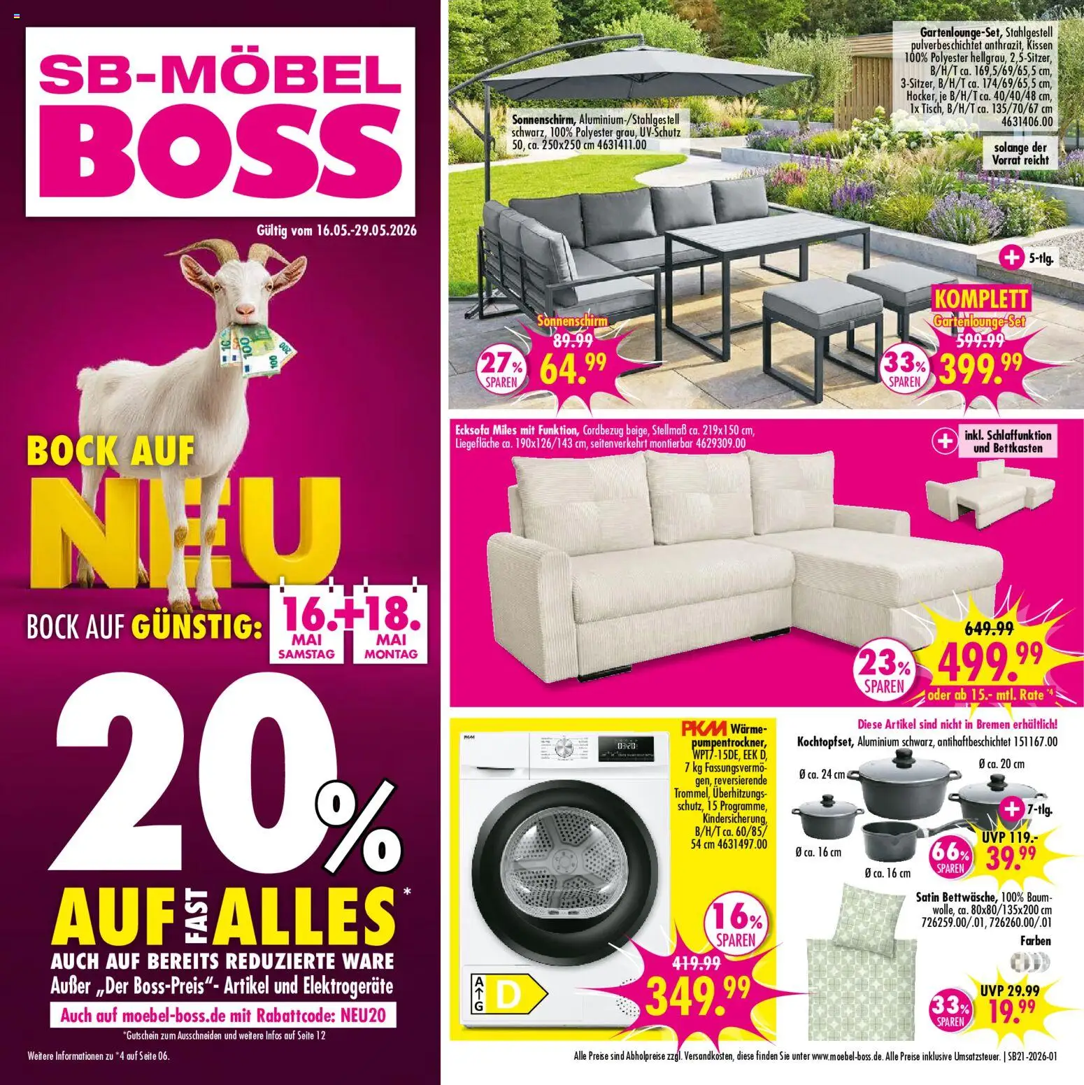 SB Möbel Boss Prospekt 	 | 16.05.2026 | Wie erhält man einen begrenzten Rabatt? | Deutschland
