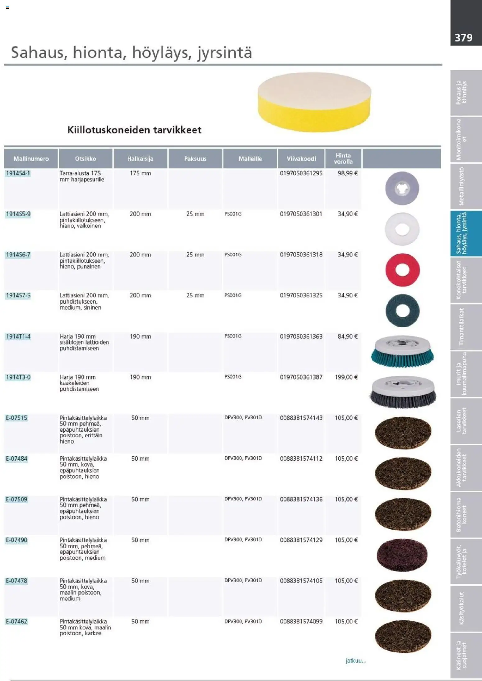 Makita - Tuoteluettelo 2026 – voimassa 24.03.2026 alkaen | Sivu: 379 | Tuotteet: Harja, Monitoimikone, Käsineet