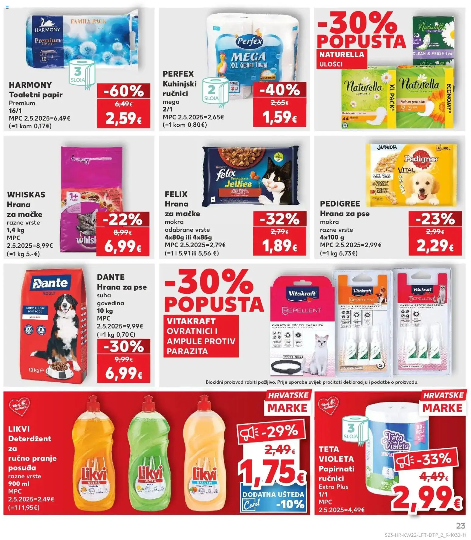 Kaufland katalog | vrijedi od 26.05.2026 | Stranica: 23 | Proizvodi: Whiskas, Hrana za pse, Govedina, Papirnati ručnici