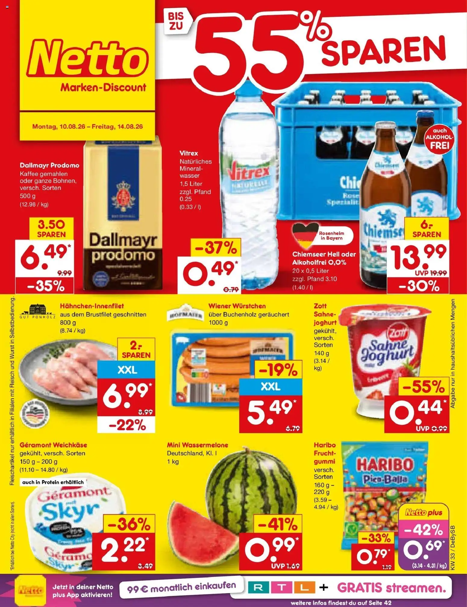 Netto Marken-Discount Prospekt Thierhaupten (ab 10.08.2026) » Angebote | Seite: 1 | Produkte: Geramont, Wiener wurstchen, Joghurt, Kaffee