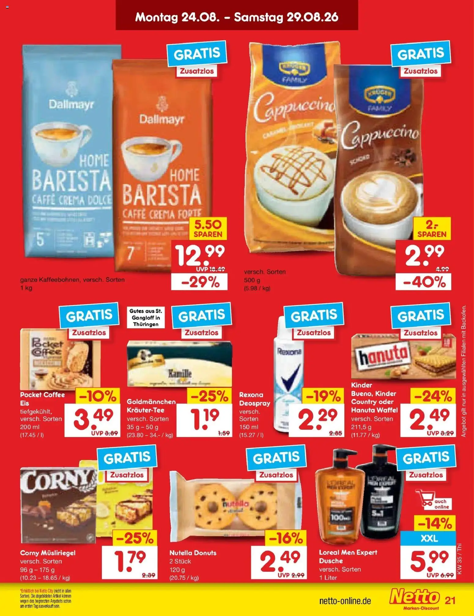 Netto Marken-Discount Prospekt Pirna (ab 24.08.2026) » Angebote | Seite: 31 | Produkte: Dusche, Kräutertee, Donuts, Deospray