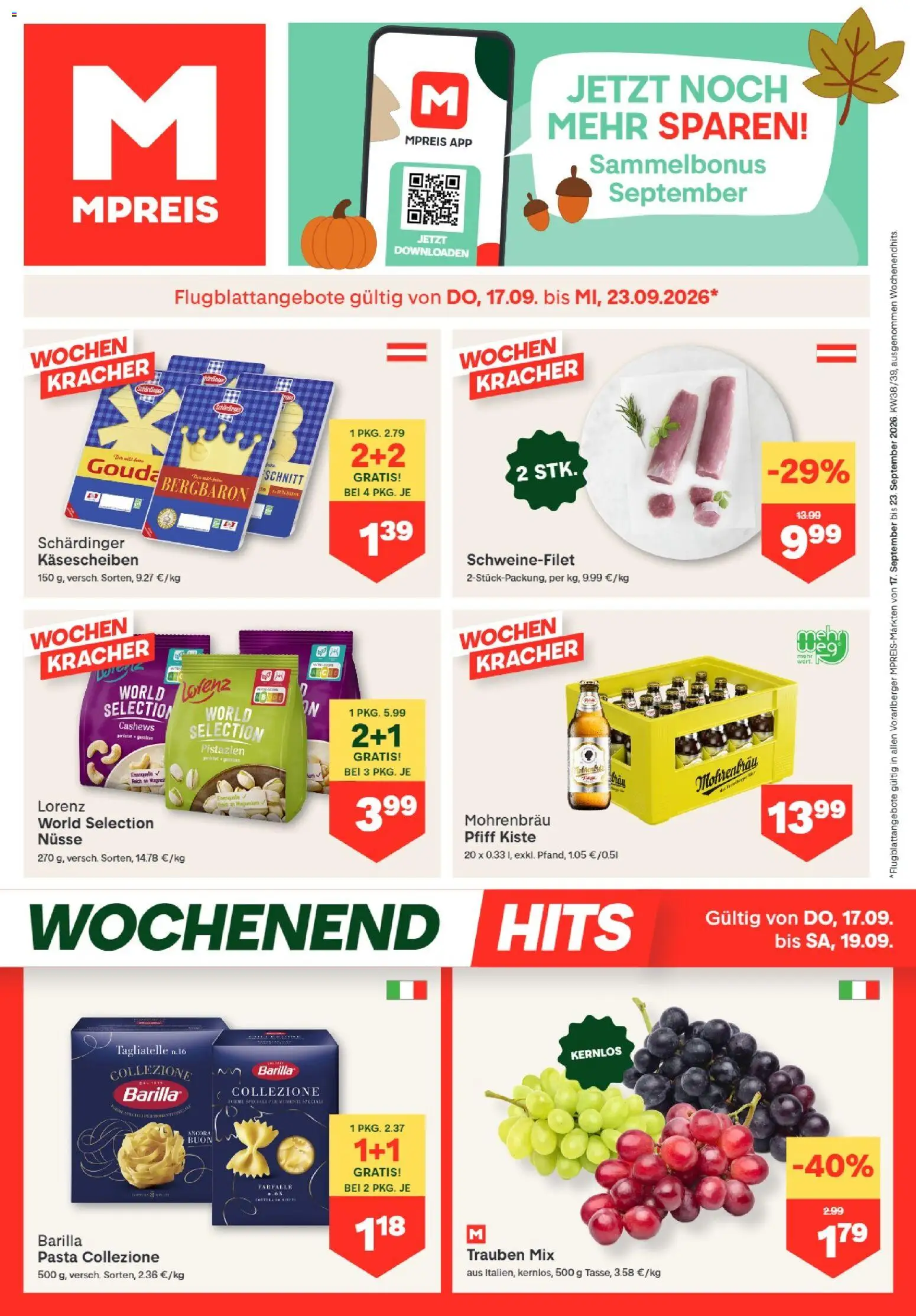 MPREIS Hohenems gültig ab 17.09.2026 | Seite: 1 | Produkte: Pasta, Nüsse, Barilla
