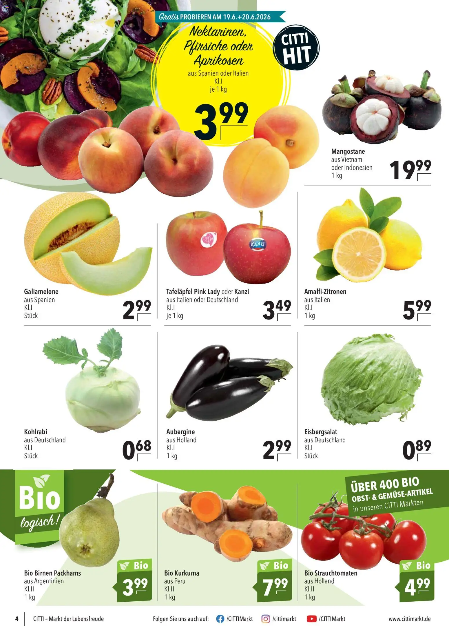 CITTI Markt Prospekt – gültig ab 17.06.2026 | Seite: 4 | Produkte: Kohlrabi, Eisbergsalat, Obst, Aubergine