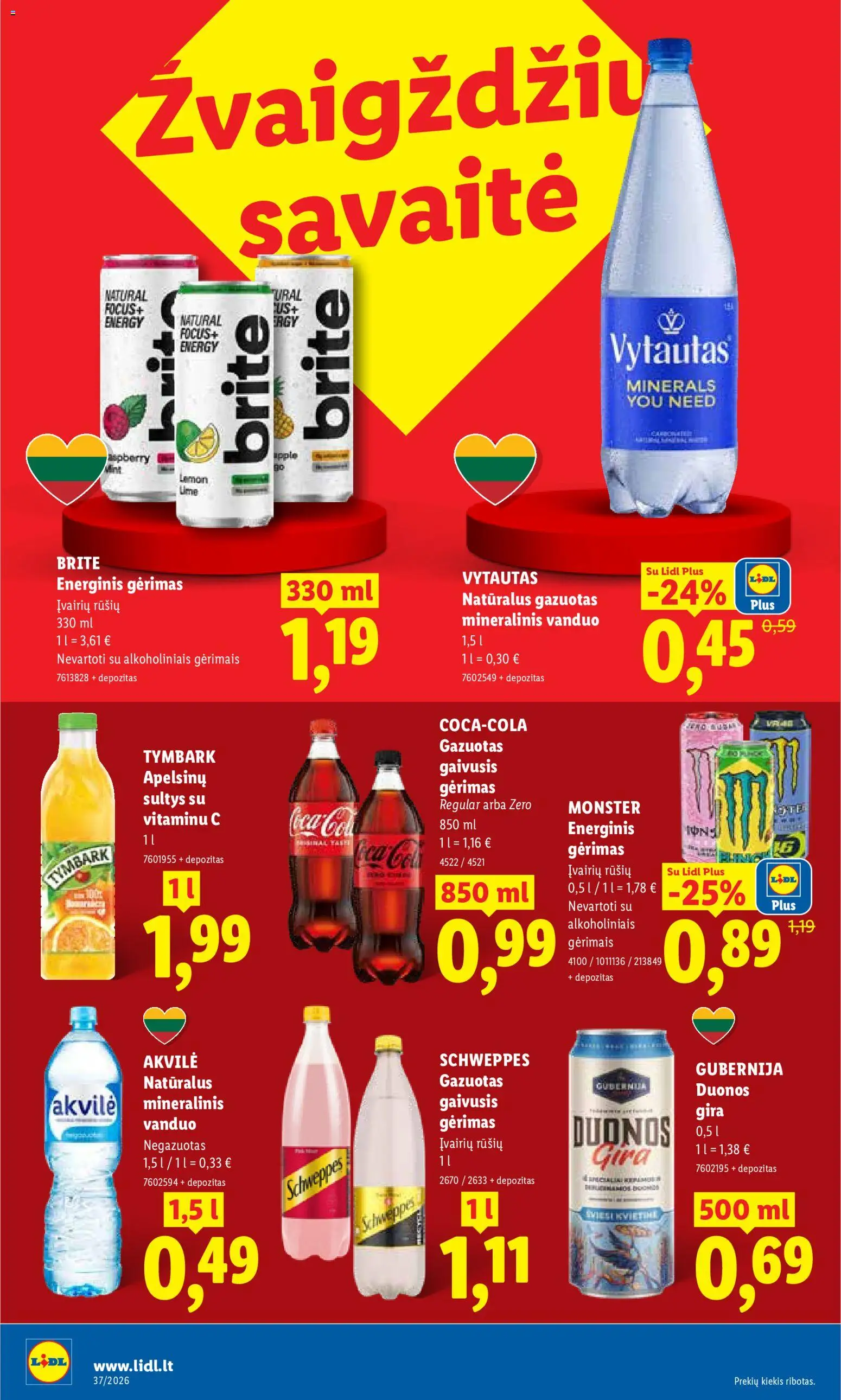 LIDL akcijos nuo 2026.09.07 | Puslapis: 12 | Prekių: Vanduo, Energinis gėrimas, Sultys, Mineralinis vanduo