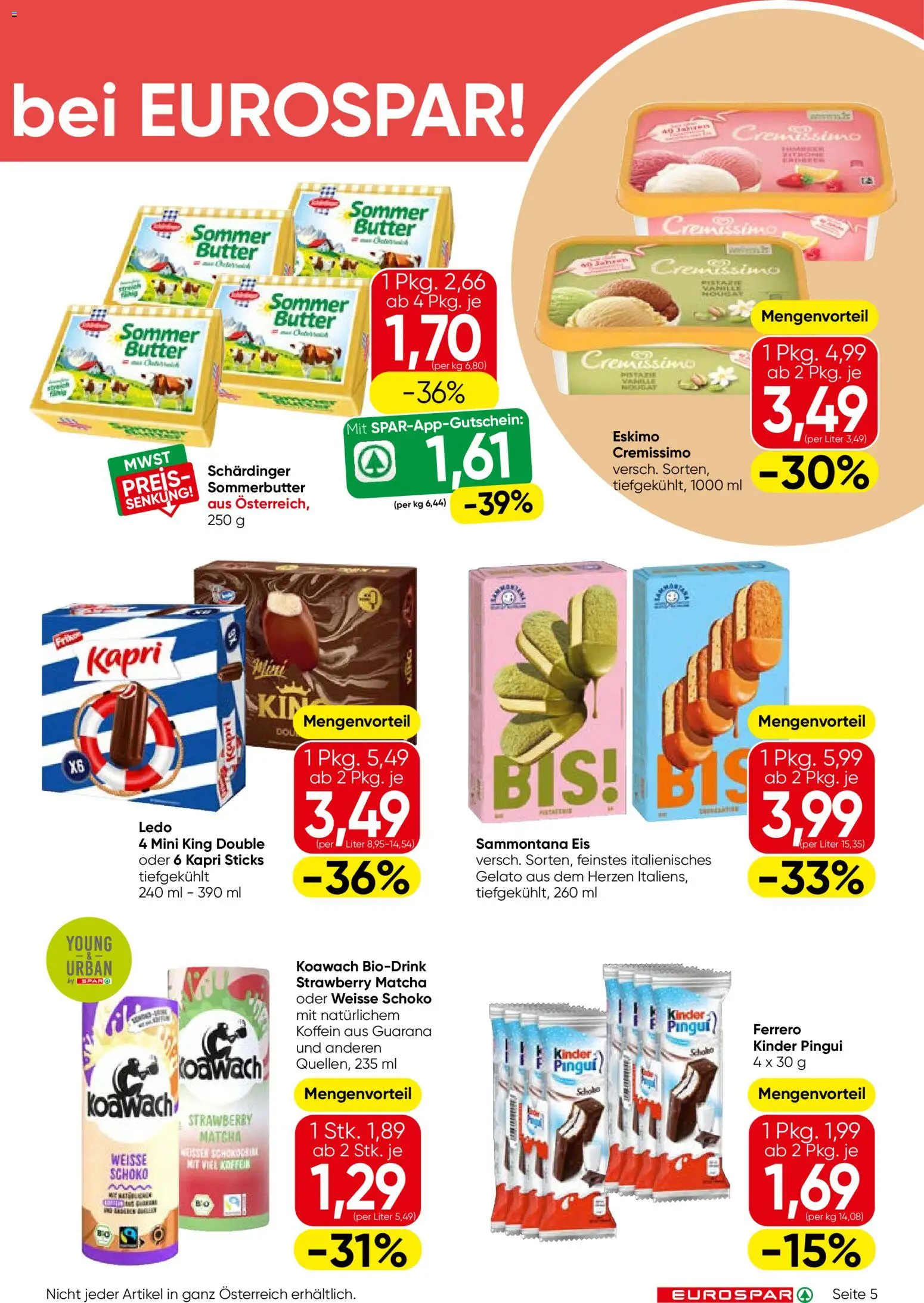 Eurospar Flugblatt gültig ab 30.07.2026 | Seite: 5 | Produkte: Eis, Matcha, Vanille, Butter