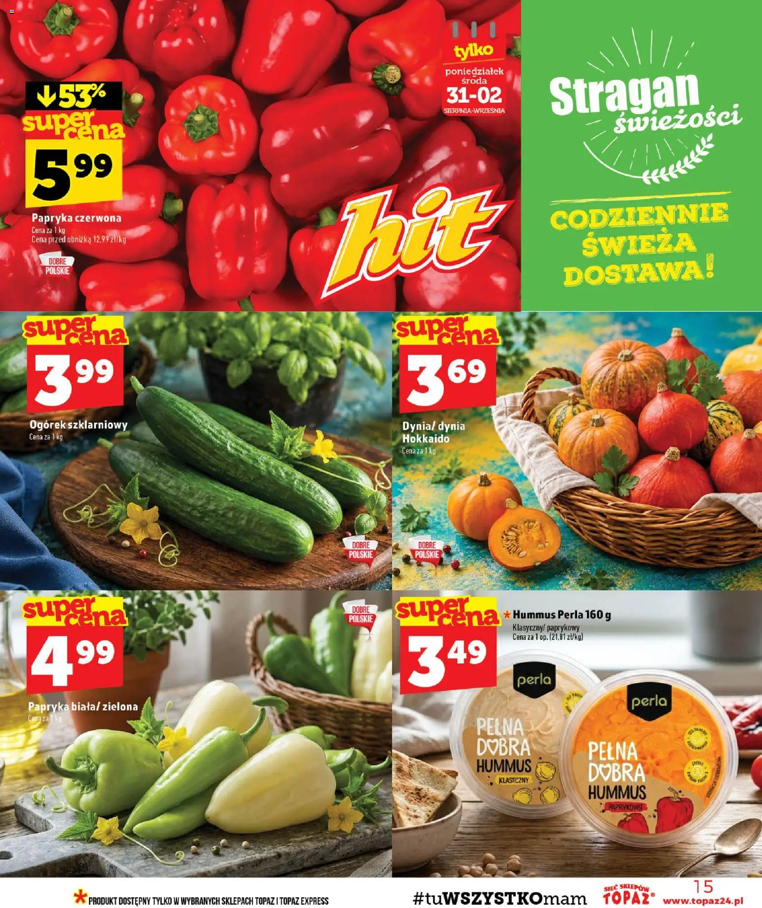 Topaz gazetka - MAZ od 27.08.2026 | Strona: 15 | Produkty: Dynia, Papryka, Ogórek, Papryka czerwona