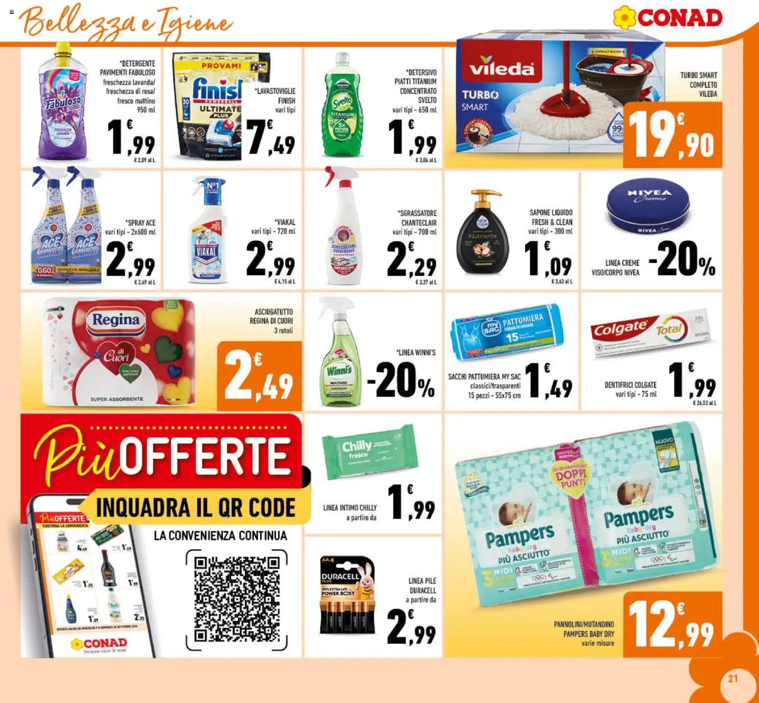 Volantino Conad del 09/09/2026 | Pagina: 21 | Prodotti: Pile, Sapone, Detergente, Pattumiera