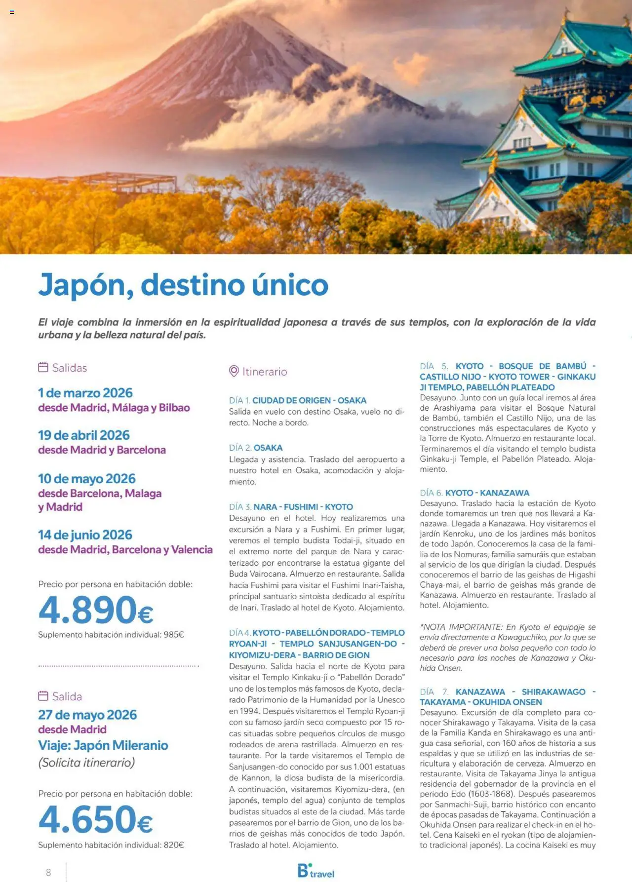 B the travel brand Viajeros Expertos Internacional 2026 │ válido desde el 03/10/2025 | Página: 8 | Productos: Bolsa, Cocina, Agua