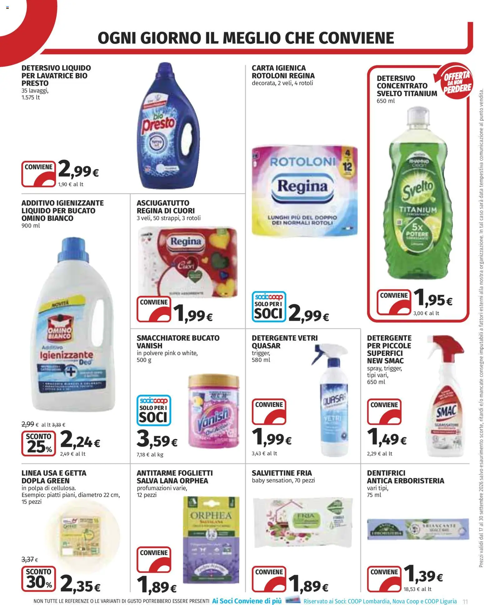 Volantino COOP del 17/09/2026 | Pagina: 11 | Prodotti: Carta igienica, Smacchiatore, Piatti, Data