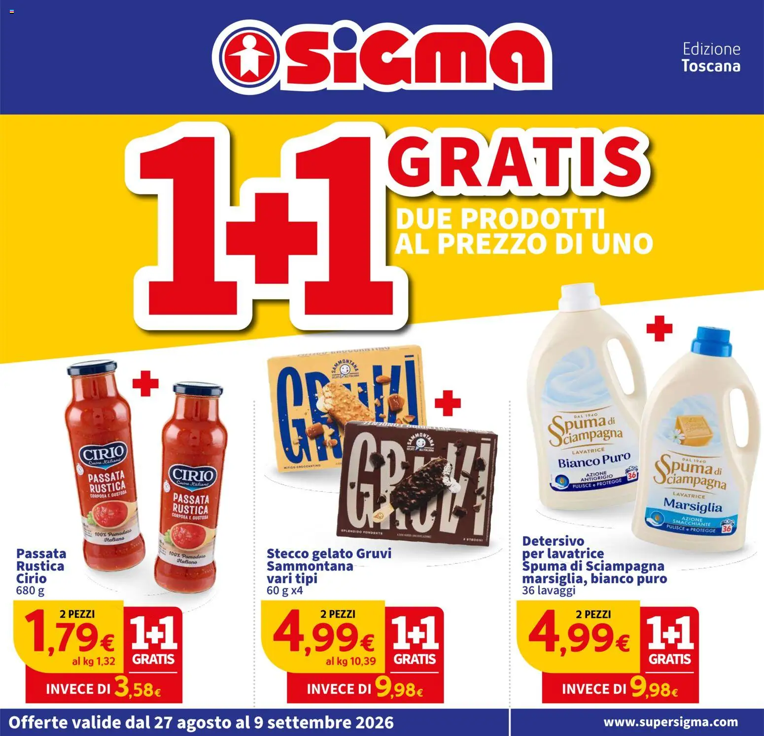 Volantino SIGMA del 27/08/2026 | Pagina: 1 | Prodotti: Gelato, Pomodoro, Lavatrice