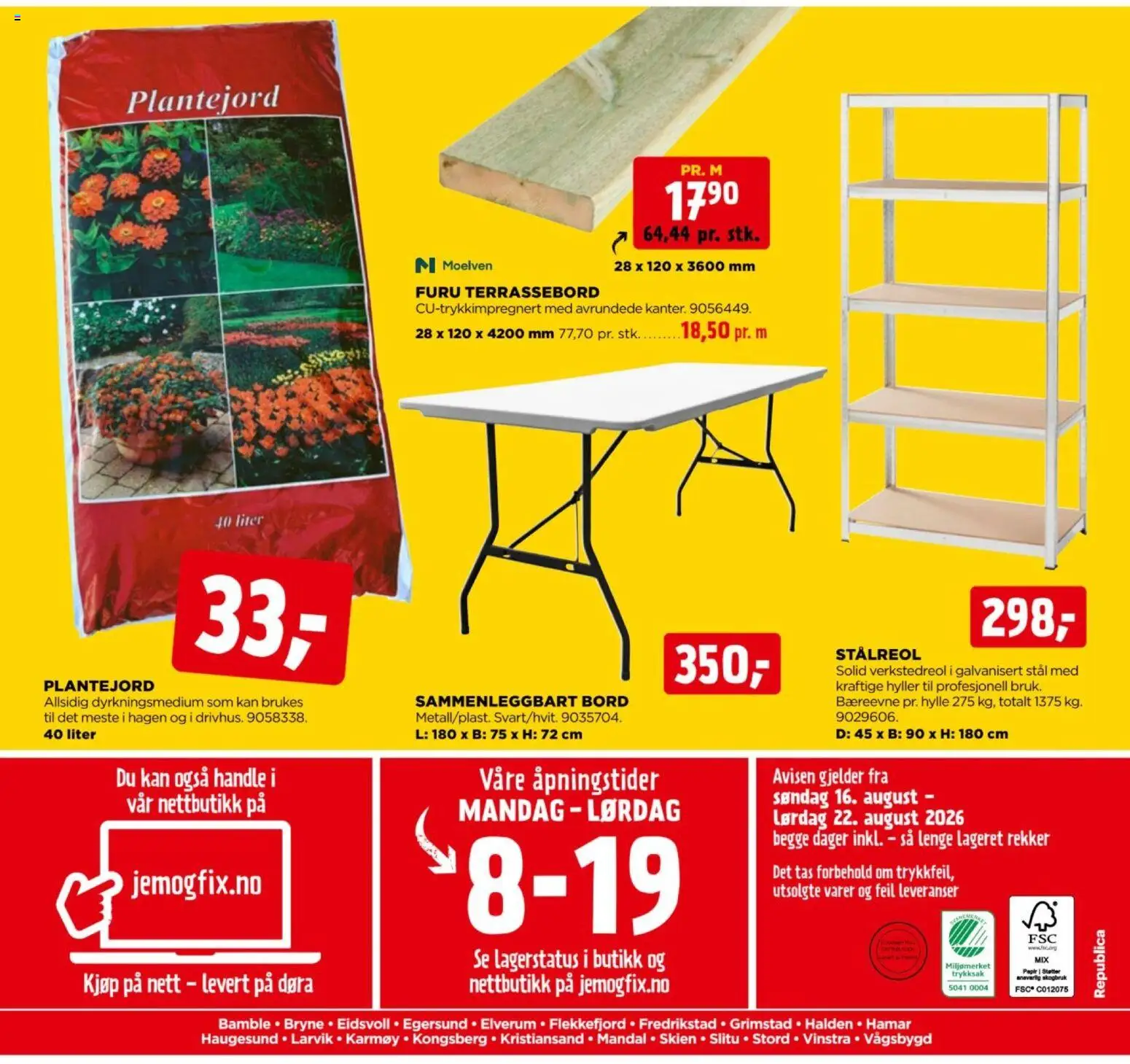 {H1} | Side: 20 | Produkter: Plantejord, Sammenleggbart bord, Bord, Hyller