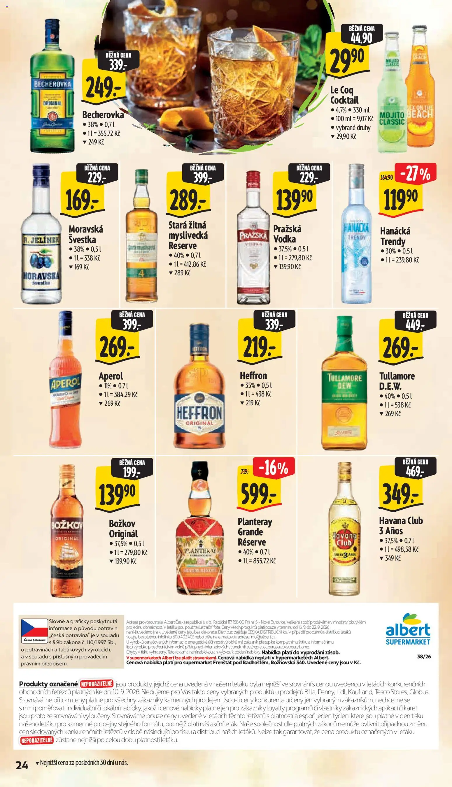 Albert leták - Supermarket -  	Frenštát pod Radhoštěm od 16.09.2026 | Strana: 38 | Produkty: Vodka, Havana club, Božkov, Stará žitná myslivecká