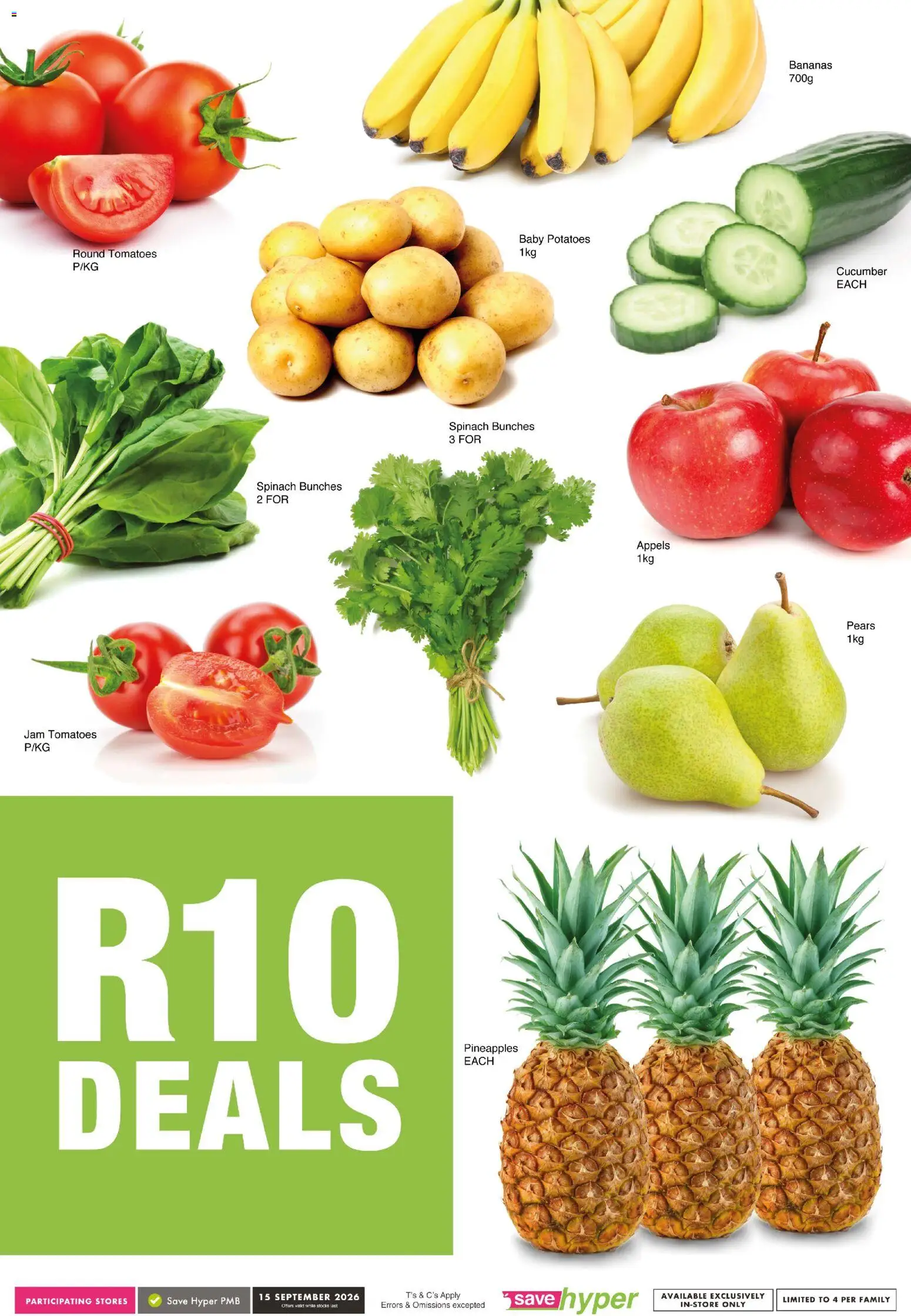New Save catalogue – valid from 15/09/2026 | Page: 4 | Products: Pears, Tomatoes, Bananas, Potatoes