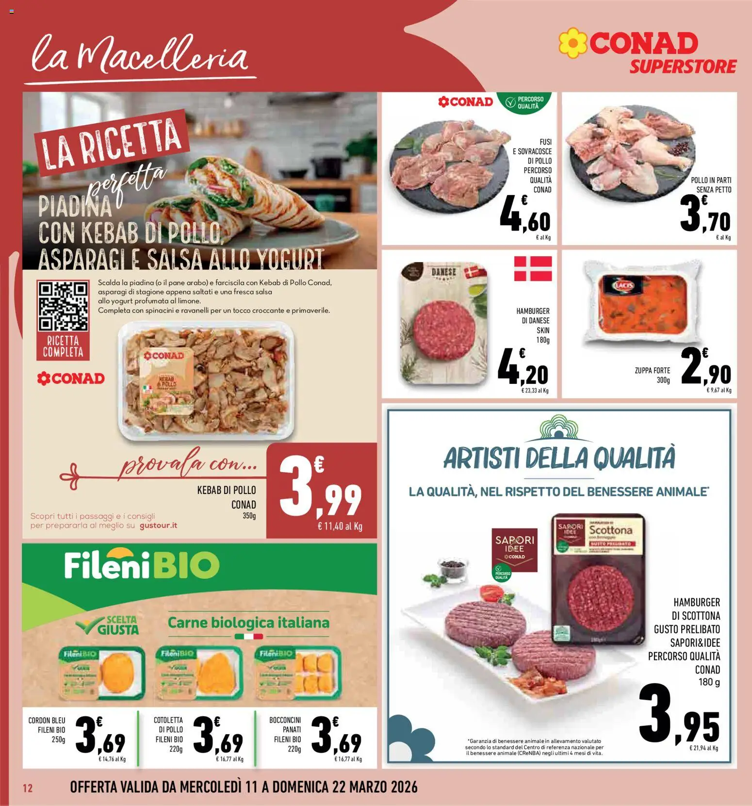 Volantino Conad del 11.03.2026 | Pagina: 12 | Prodotti: Yogurt, Pane, Ravanelli, Hamburger