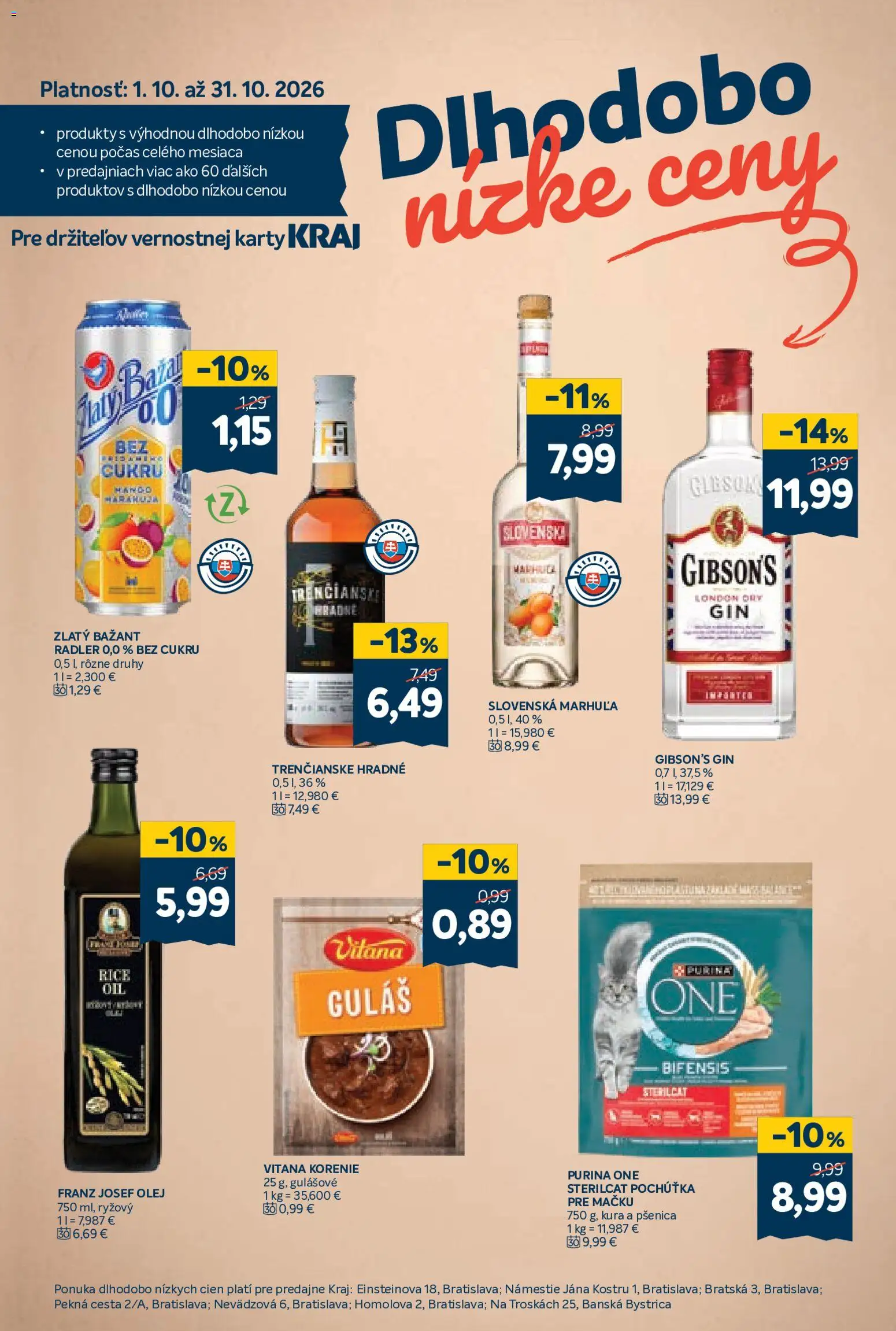 Nové Kraj akcie – leták je platný od 22.10.2026 | Strana: 15 | Produkty: Olej, Radler, Zlatý Bažant, Korenie