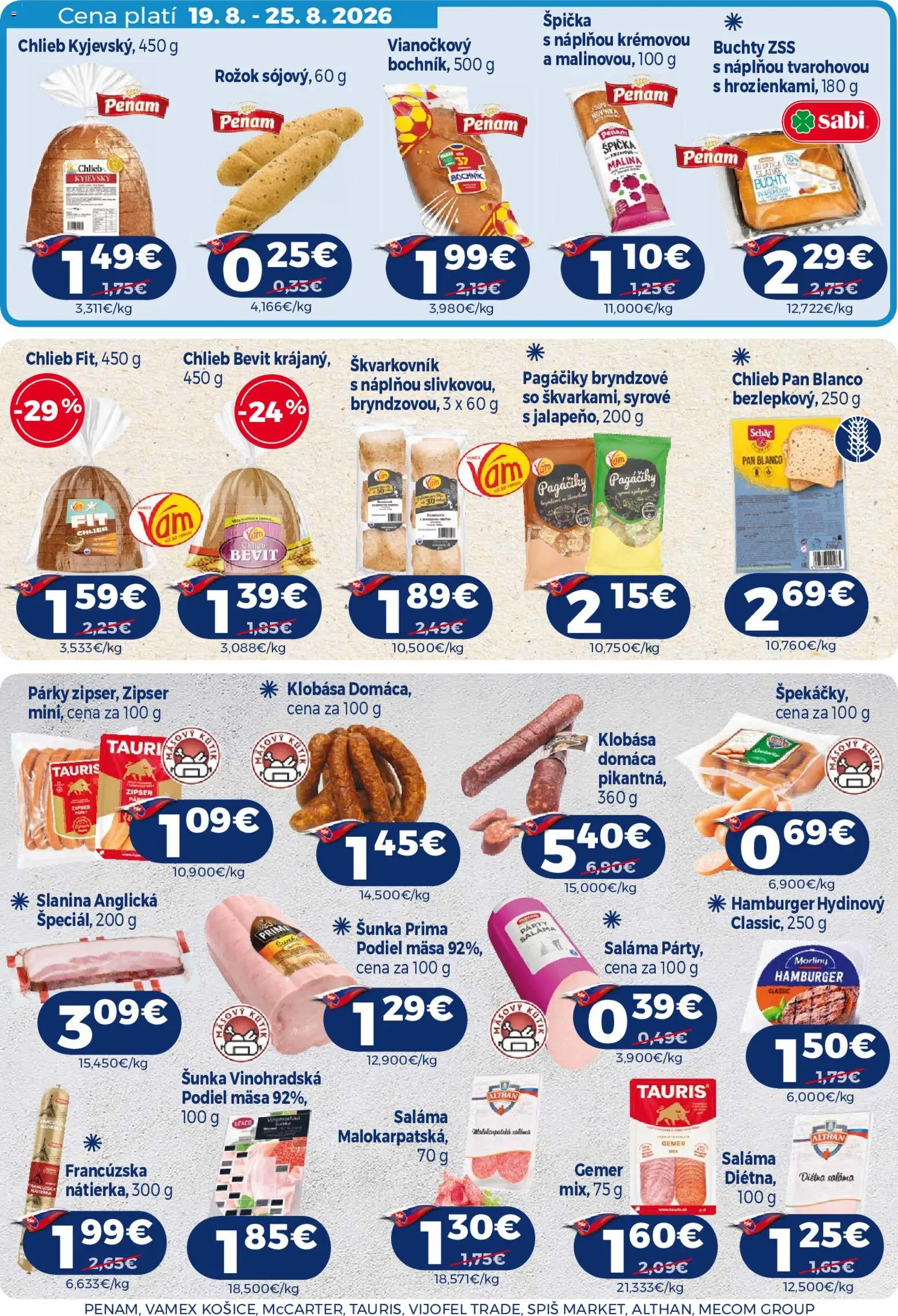 Nové Milk Agro akcie – leták je platný od 19.08.2026 | Strana: 8 | Produkty: Saláma, Rožok, Slanina, Klobása