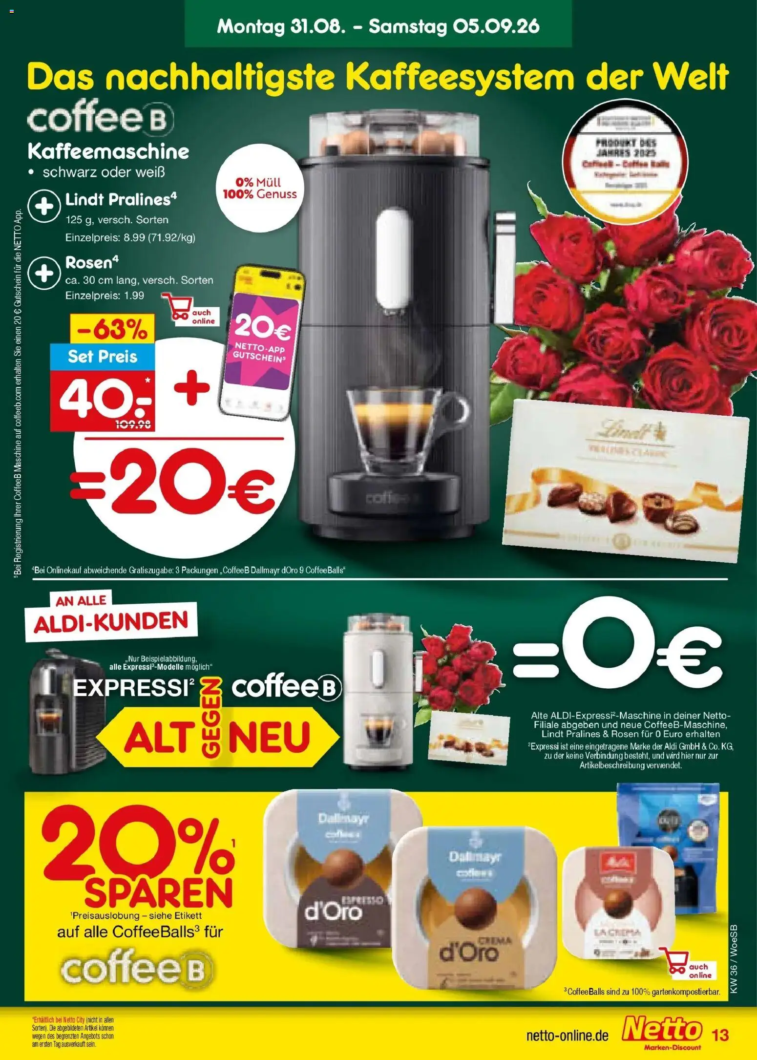 Netto Marken-Discount Prospekt Gemmingen (ab 31.08.2026) » Angebote | Seite: 17 | Produkte: Kaffeemaschine, Dallmayr, Lindt