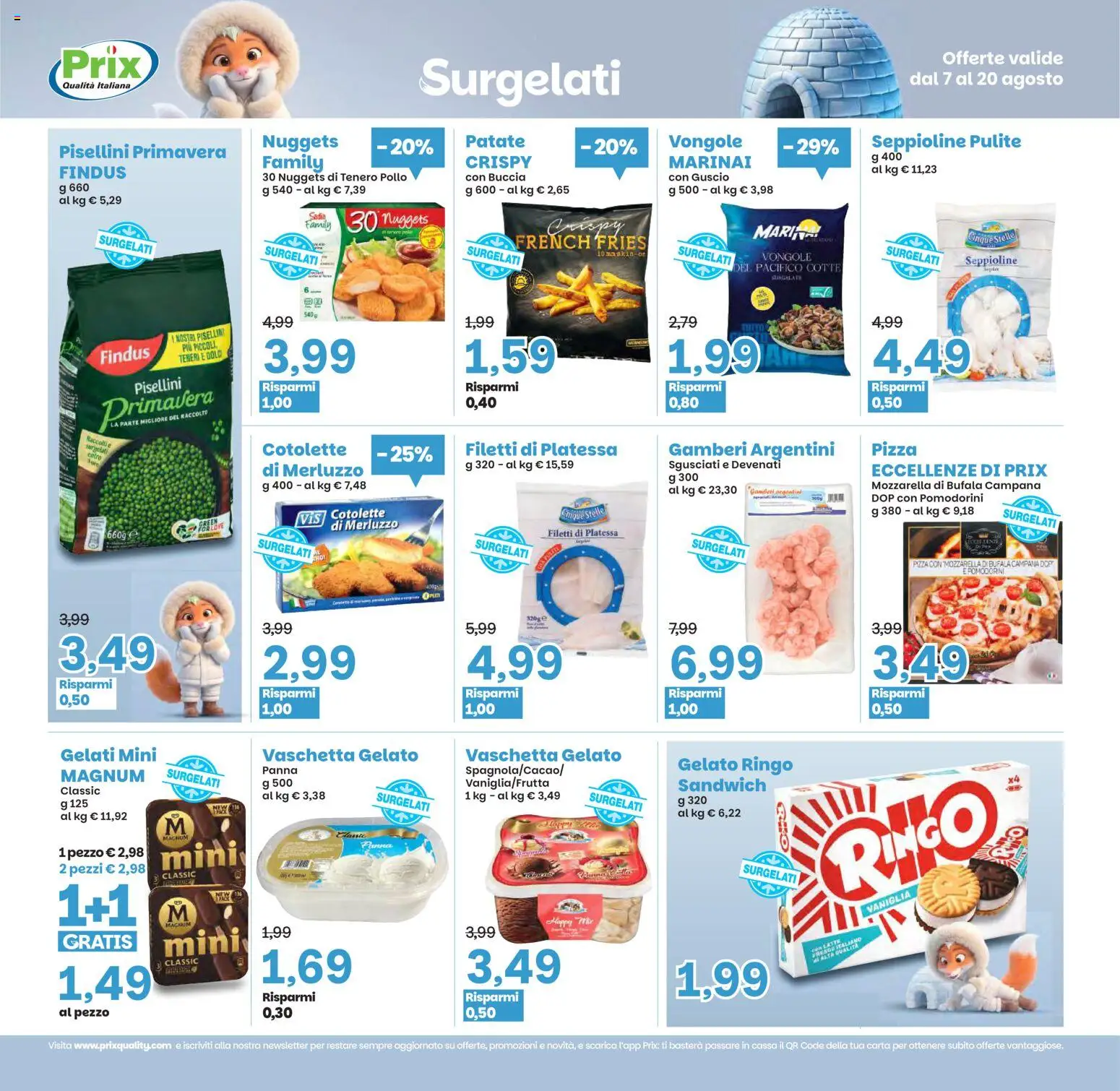 Volantino Prix del 07/08/2026 | Pagina: 8 | Prodotti: Pizza, Gelato, Nuggets, Mozzarella