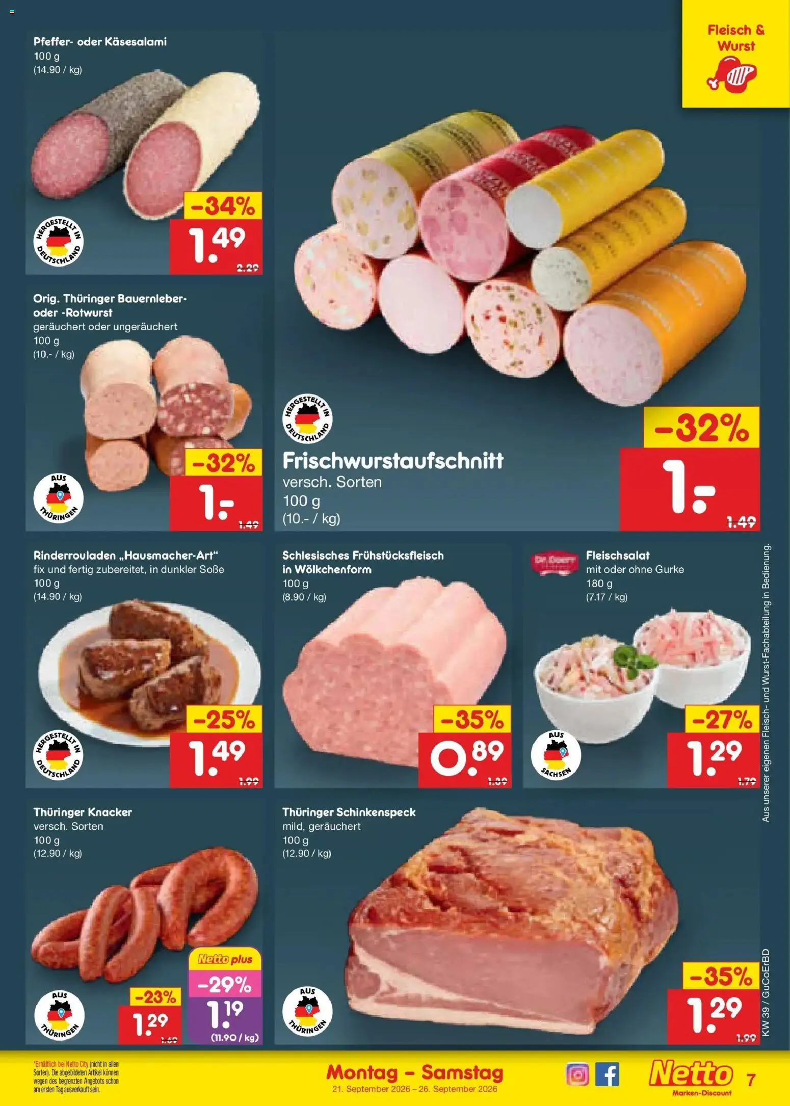 Netto Marken-Discount Prospekt Augustusburg – gültig ab 21.09.2026 | Seite: 11 | Produkte: Soße, Pfeffer, Wurst, Fleisch
