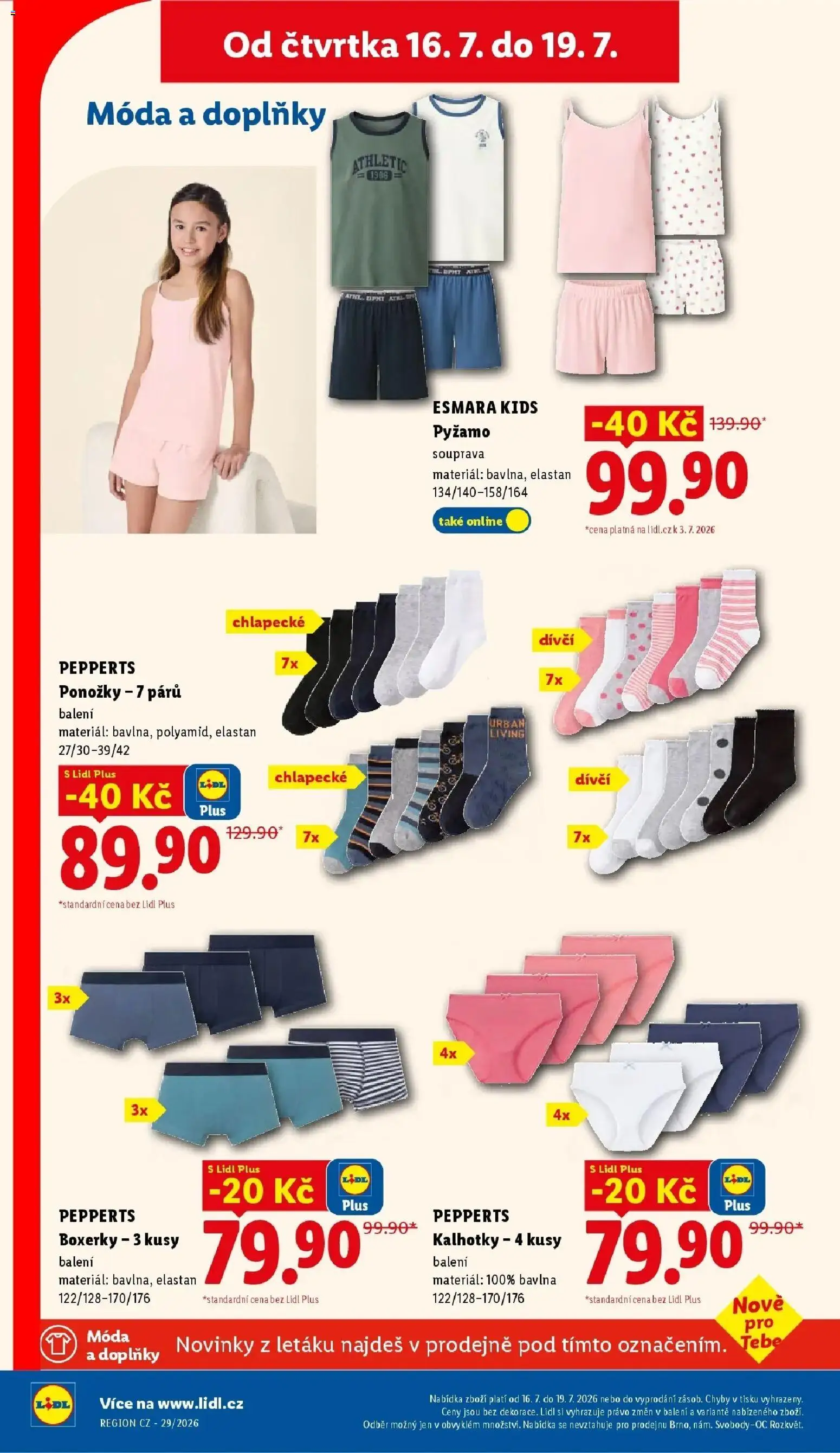 Lidl aktuální leták od 16.07.2026 | Strana: 38 | Produkty: Kalhotky, Ponožky, Pyžamo, Boxerky