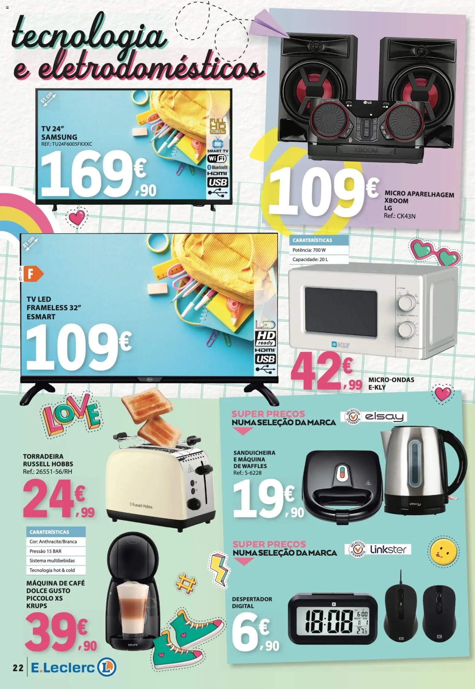 E.Leclerc - Folheto Regresso Às Aulas 1 │ válido de 04/08/2026 | Página: 22 | Produtos: Despertador, Tv led, Sanduicheira, Torradeira