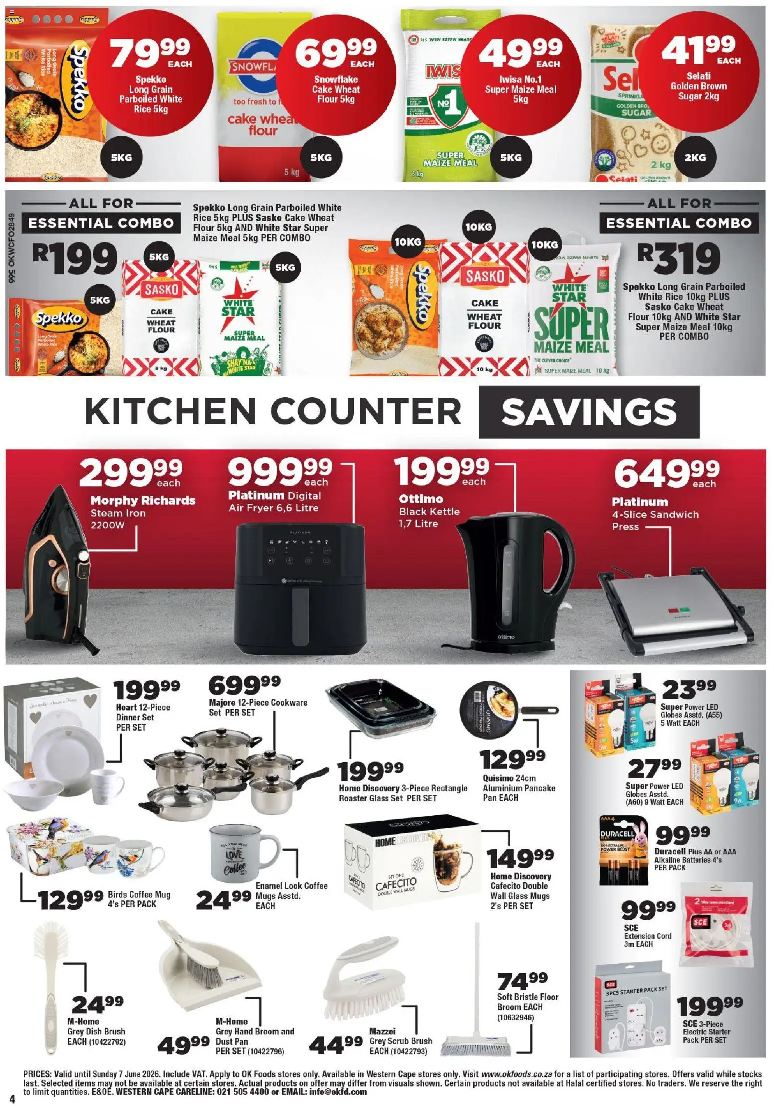 New OK Foods catalogue – valid from 25.05.2026 | Page: 4 | Products: Flour, Air fryer, Sugar, Scrub