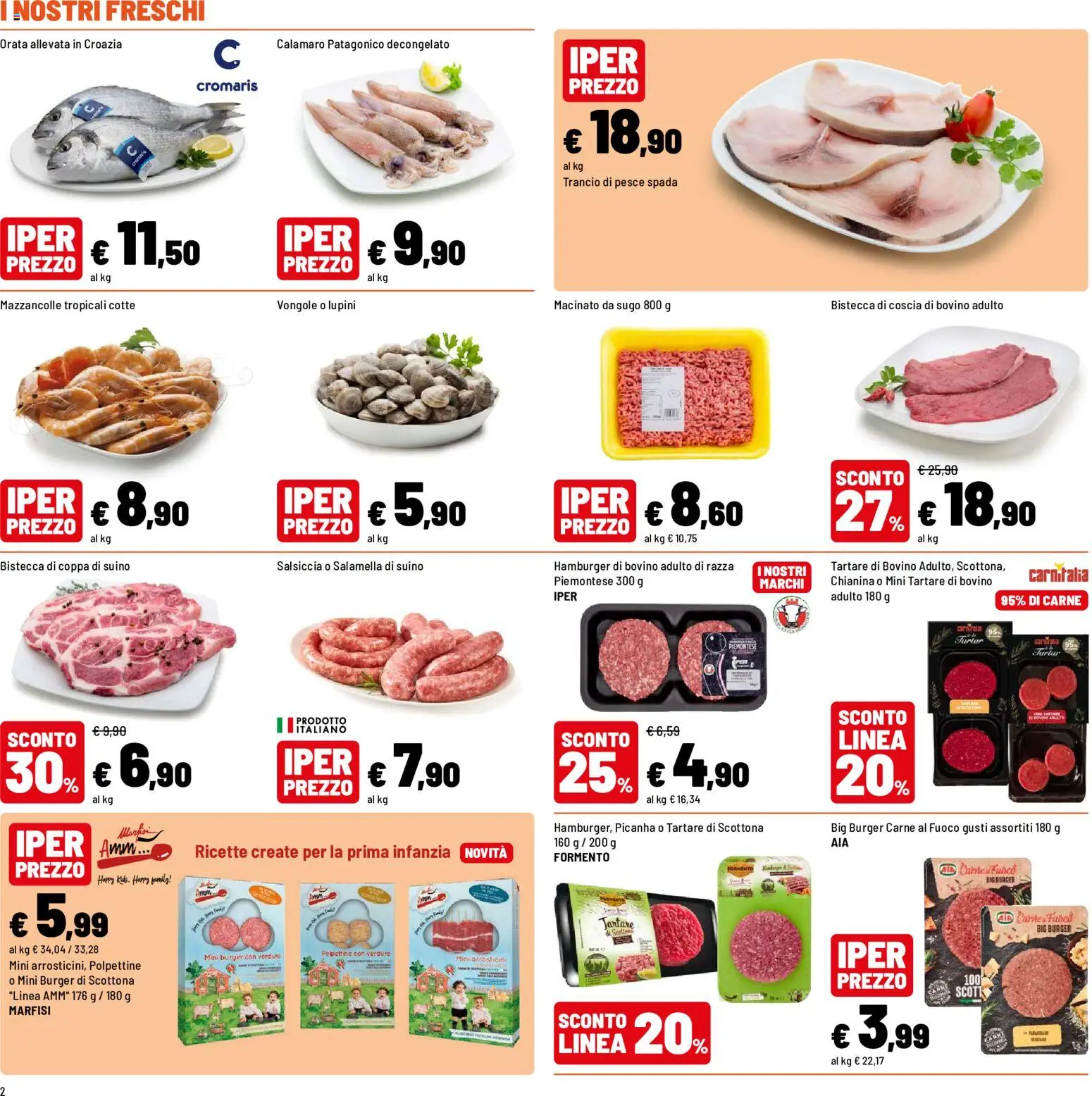 Volantino Iper del 12.06.2026 | Pagina: 2 | Prodotti: Lupini, Bovino, Mazzancolle, Verdure