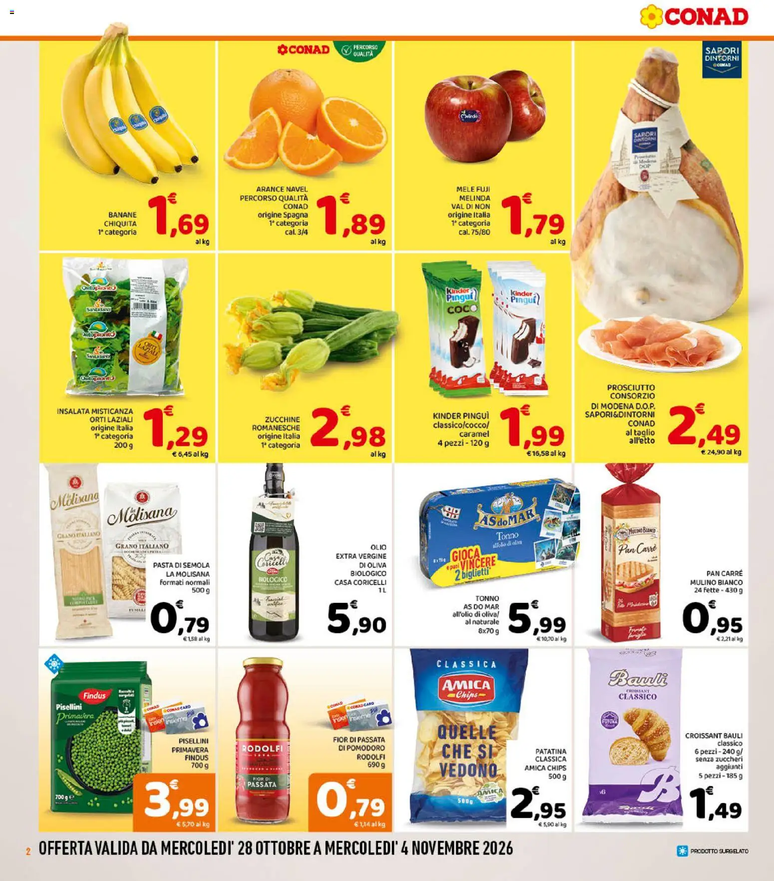 Volantino Conad del 28/10/2026 | Pagina: 2 | Prodotti: Misticanza, Mele, Tonno, Semola