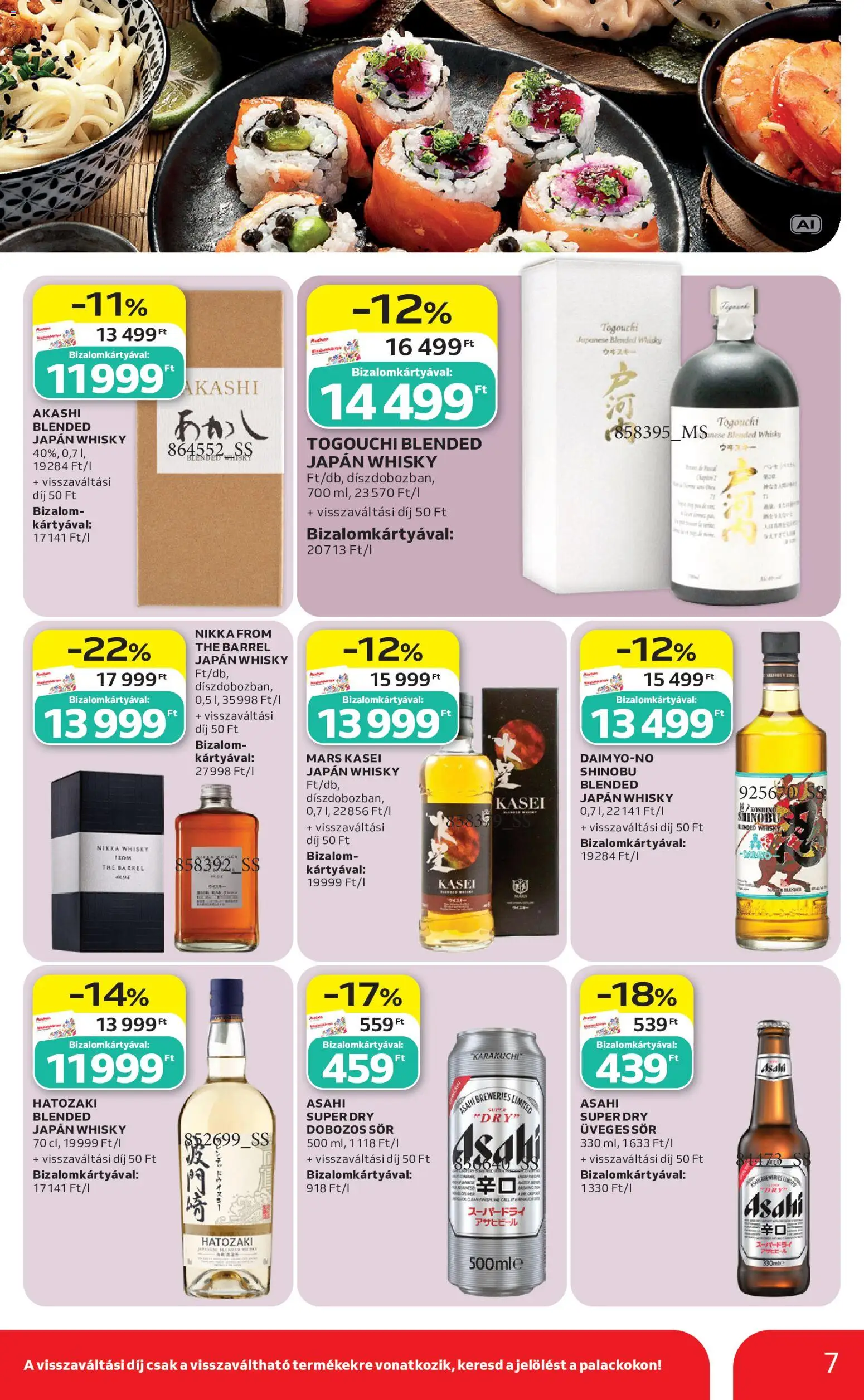 Auchan akciós ujság - amely érvényes a következő dátumtól: 2026.10.08. | Oldal: 7 | Termékek: Üveges sör, Mars, Dobozos sör, Whisky