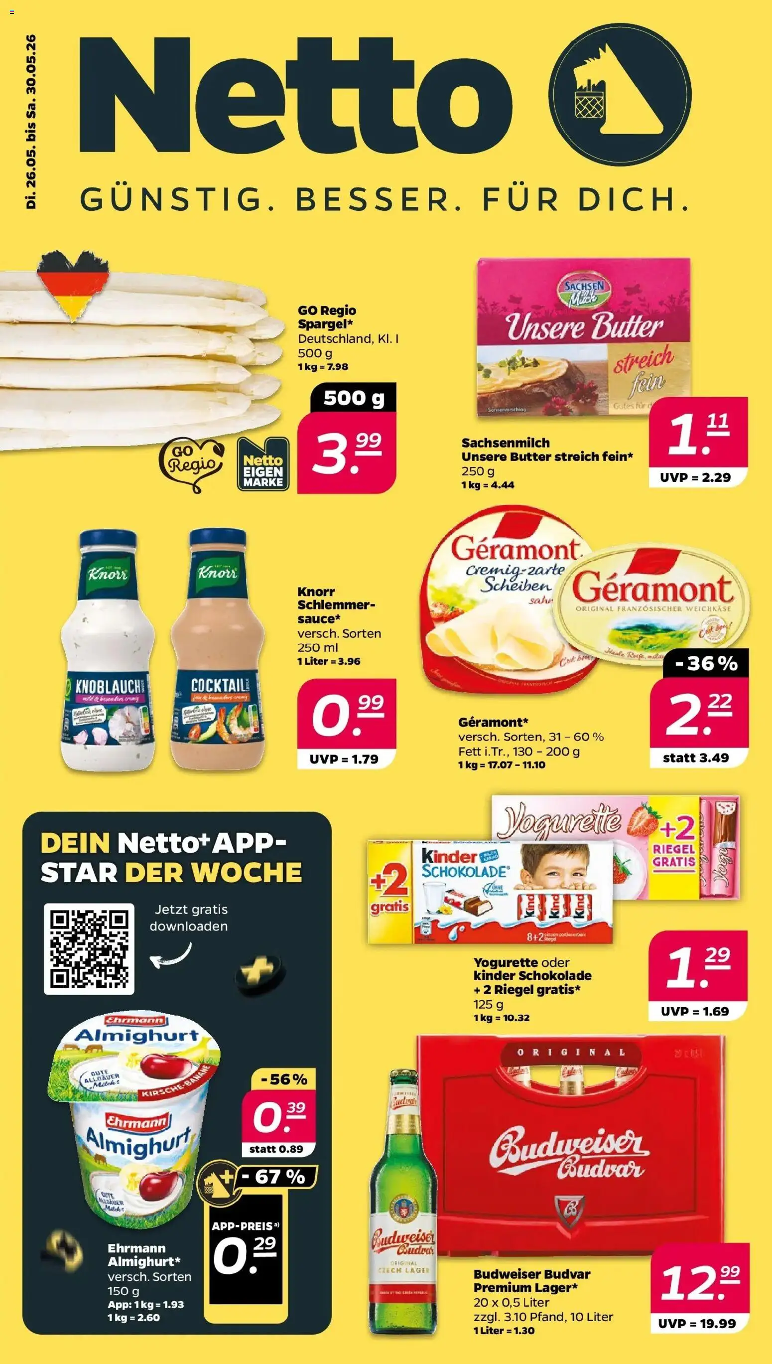 Netto Wochenangebote – gültig ab 26.05.2026 | Seite: 1 | Produkte: Butter, Yogurette, Schokolade, Knorr
