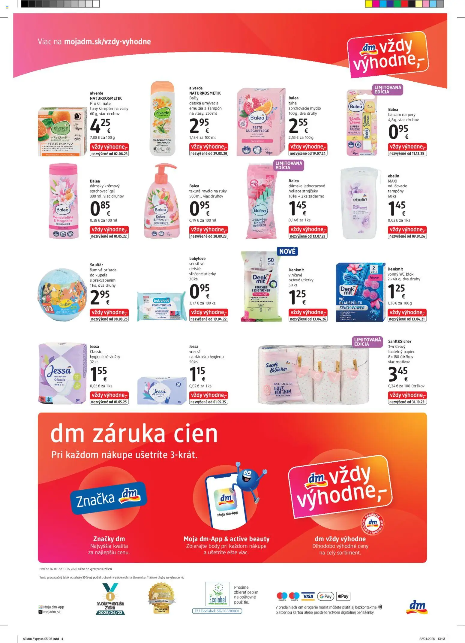 Nové dm drogerie akcie – leták je platný od 01.05.2026 | Strana: 4 | Produkty: Wc, Šampón, Toaletný papier, Wc blok