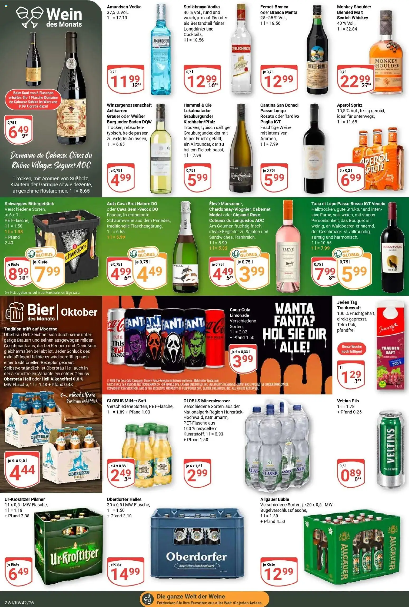 Globus Prospekt Zwickau (ab 12.10.2026) » Angebote online | Seite: 21 | Produkte: Pils, Limonade, Aperol, Saft