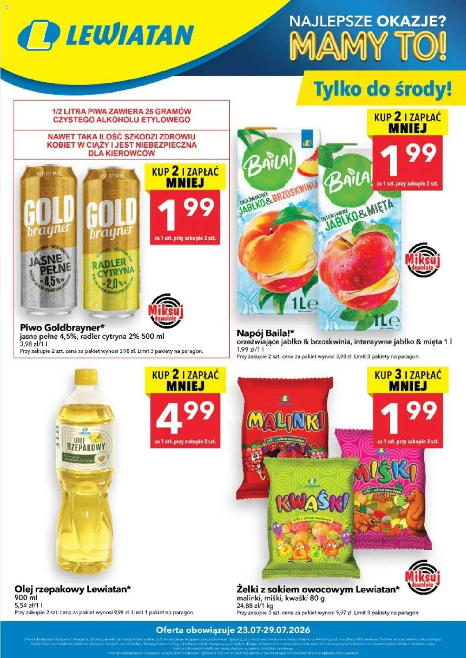 Lewiatan gazetka - W wielopakach taniej od 23.07.2026 | Strona: 1 | Produkty: Brzoskwinia, Olej rzepakowy, Żelki, Olej