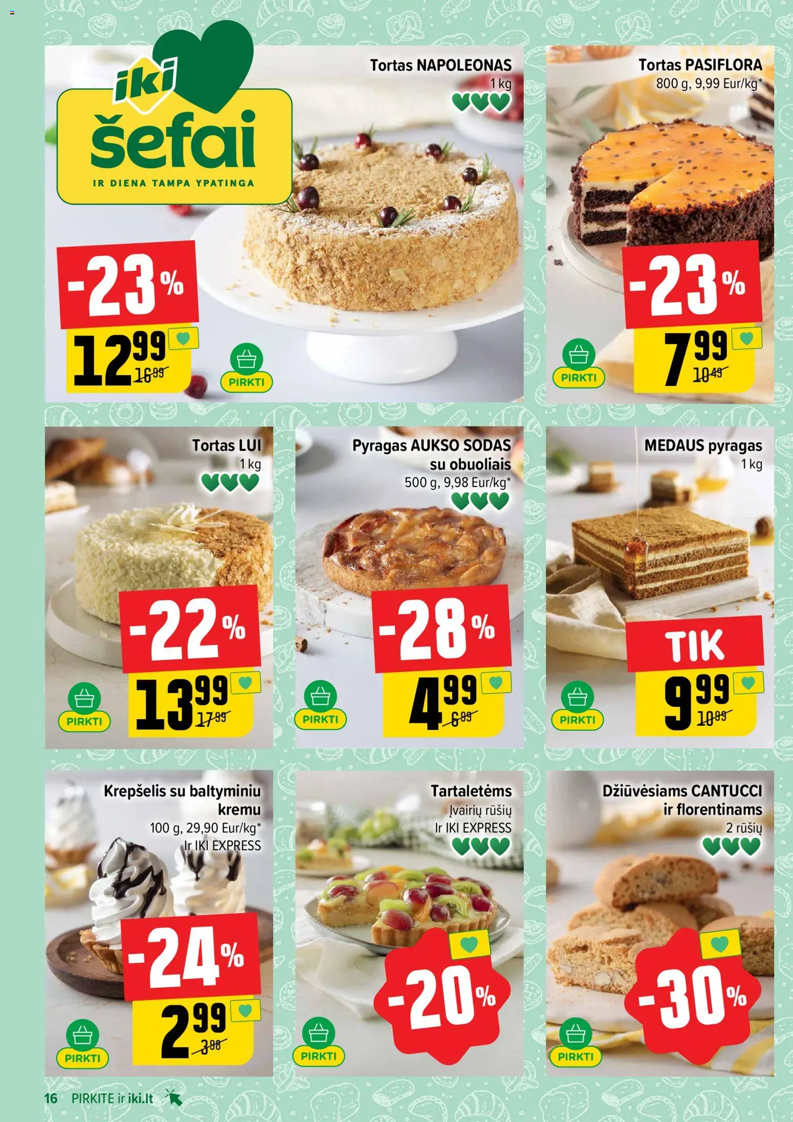 IKI akcijos nuo 15.06.2026 | Puslapis: 16 | Prekių: Tortas, Pyragas, Krepšelis