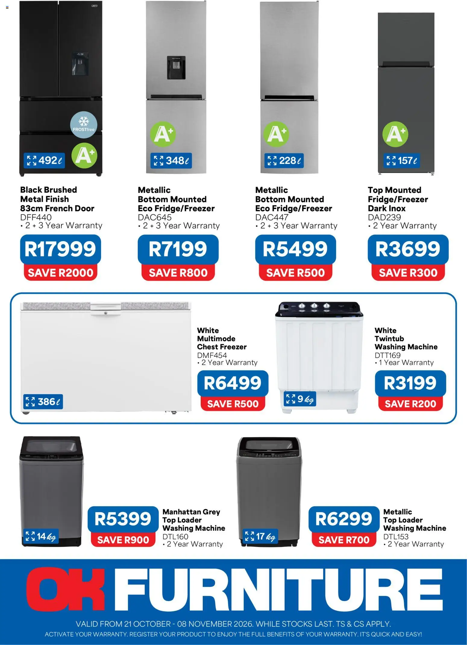 New OK Furniture catalogue – valid from 21/10/2026 | Page: 2 | Products: Freezer, Washing machine, Chest freezer