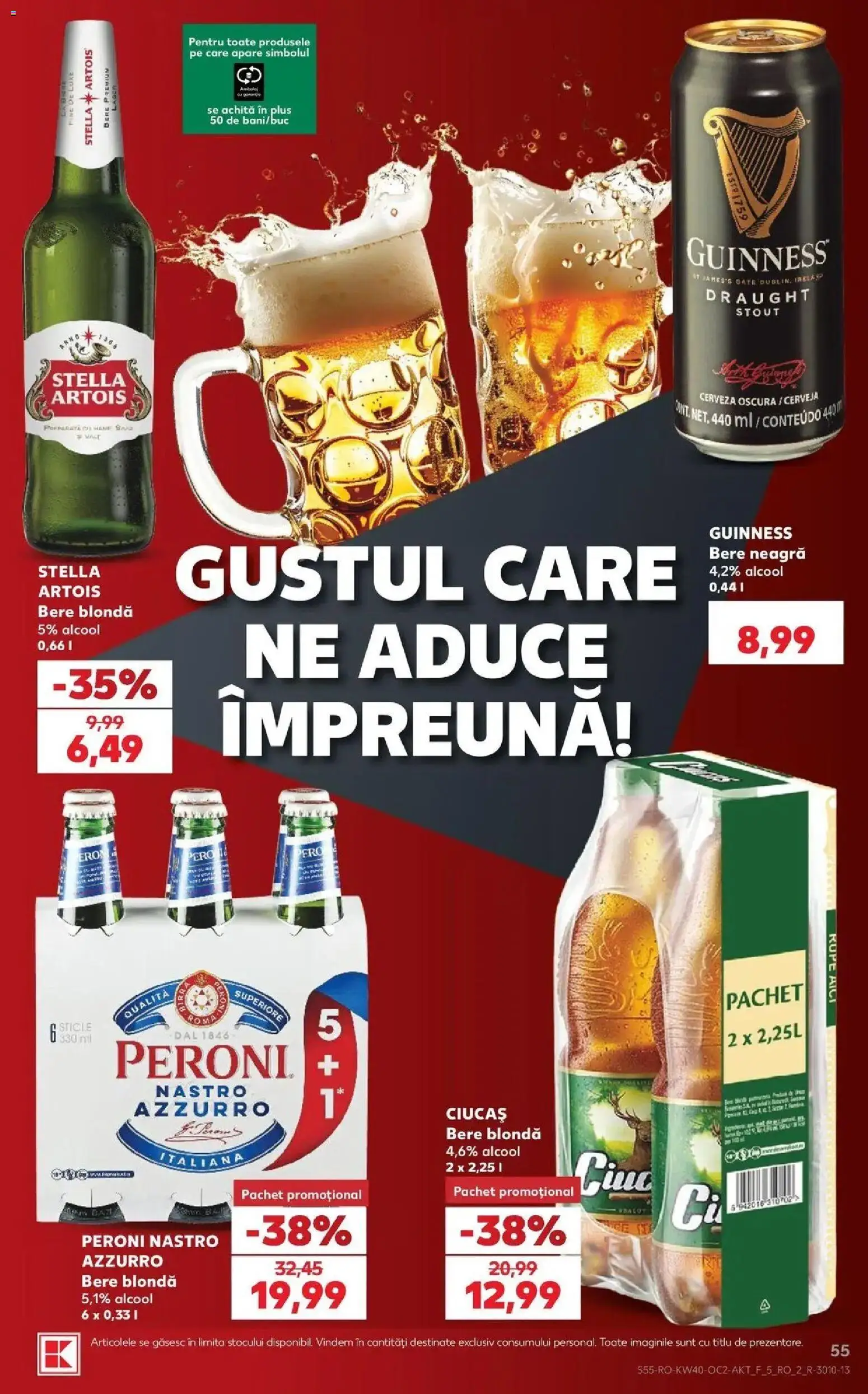 Kaufland Viseu de Sus 30.09.2026 - Revista si Oferta | Pagină: 55 | Produse: Peroni nastro azzurro, Guinness, Bere, Plus