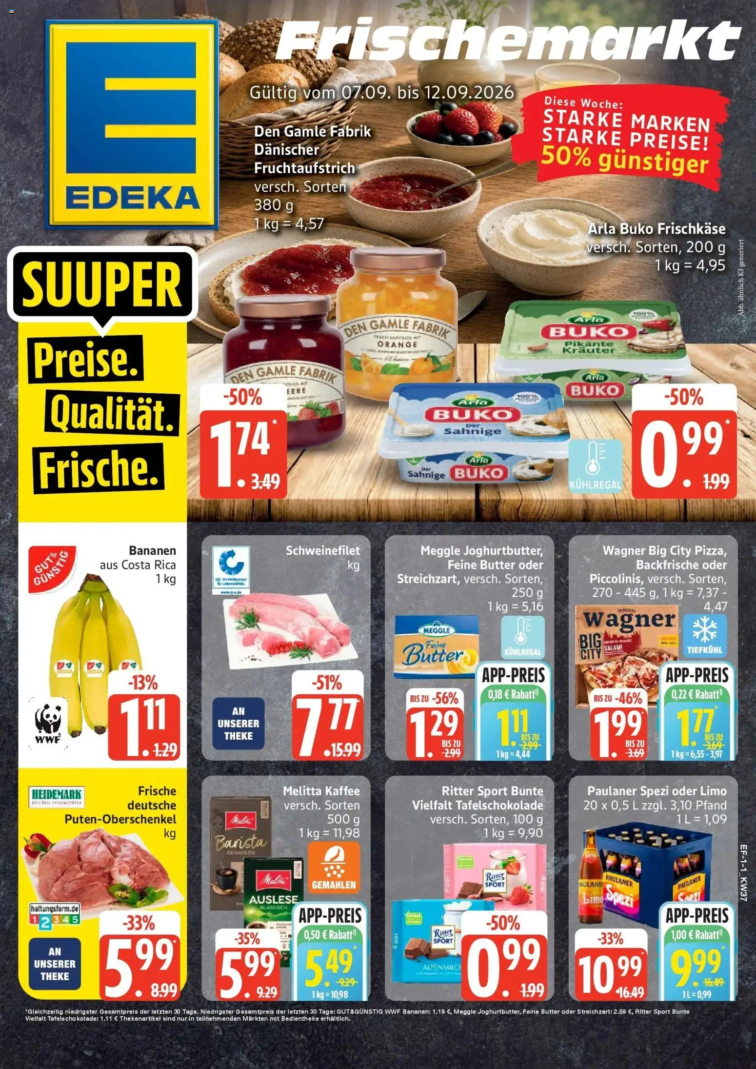 Edeka Prospekt Ascheberg (ab 07.09.2026) » Angebote Online | Seite: 1 | Produkte: Kaffee, Paulaner spezi, Salami, Paulaner