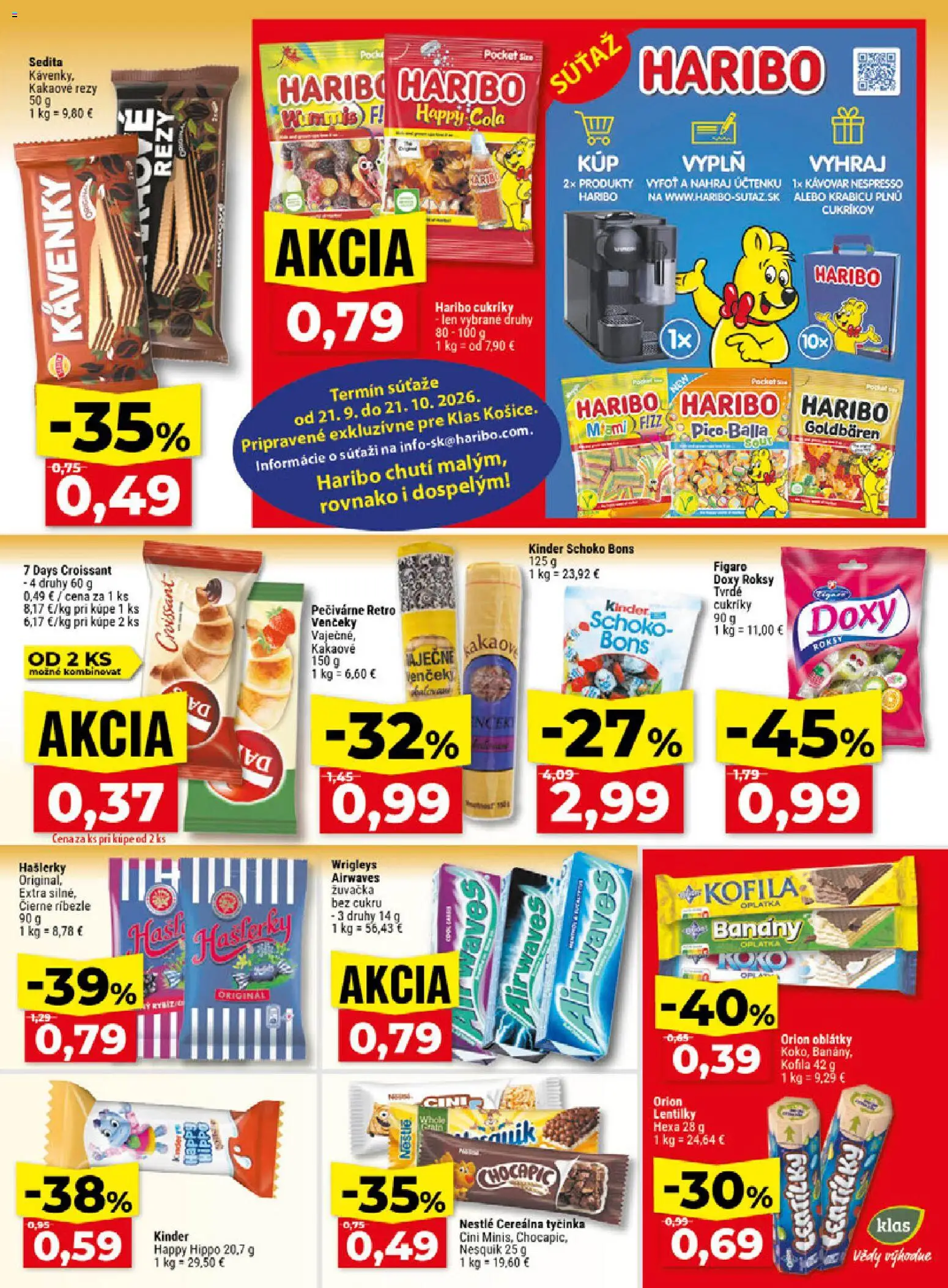 Nové Klas akcie – leták je platný od 21.09.2026 | Strana: 16 | Produkty: Kávovar, Ríbezle, Chocapic, Nesquik