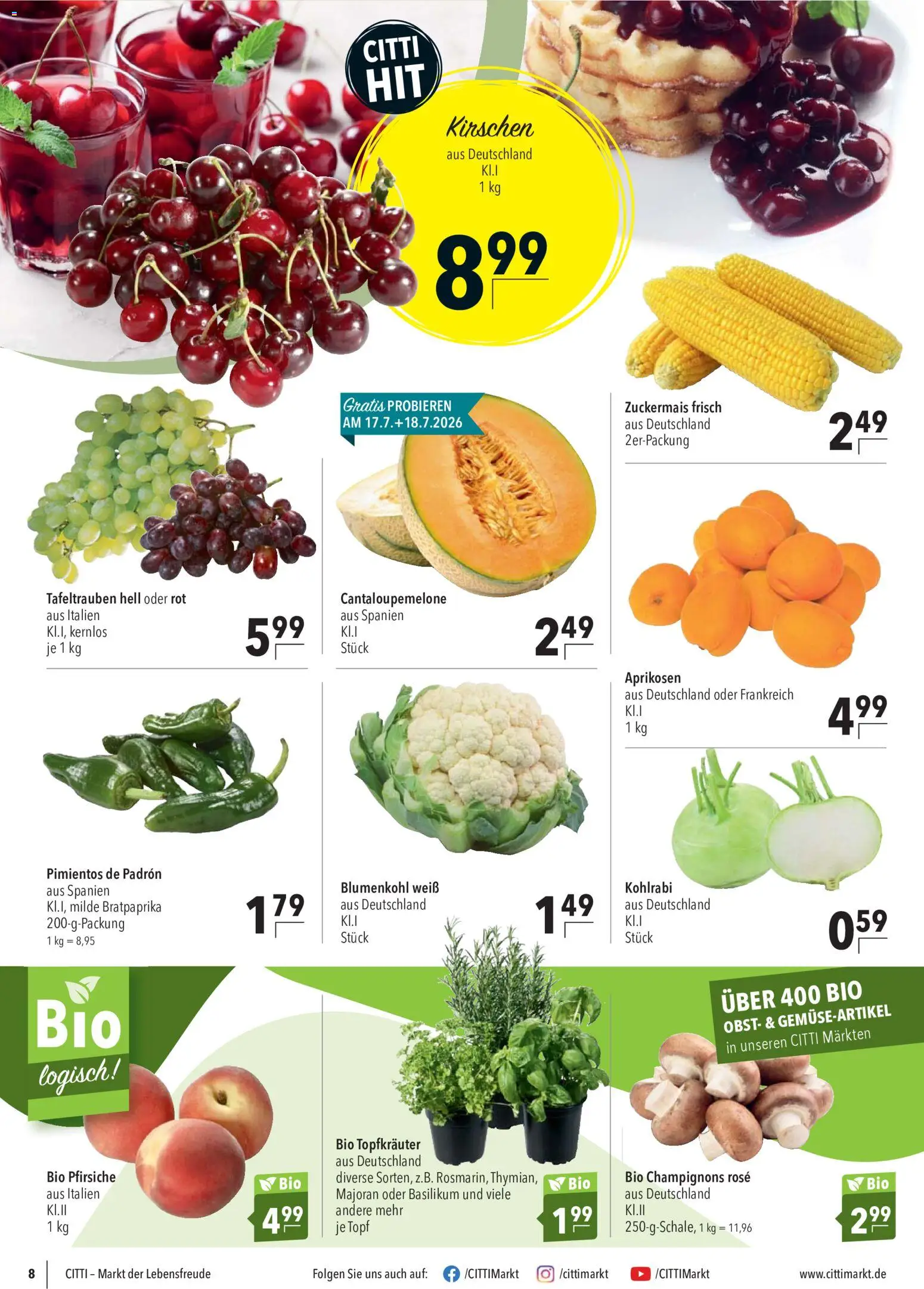 CITTI Markt Prospekt – gültig ab 15.07.2026 | Seite: 8 | Produkte: Kohlrabi, Kirschen, Obst, Blumenkohl
