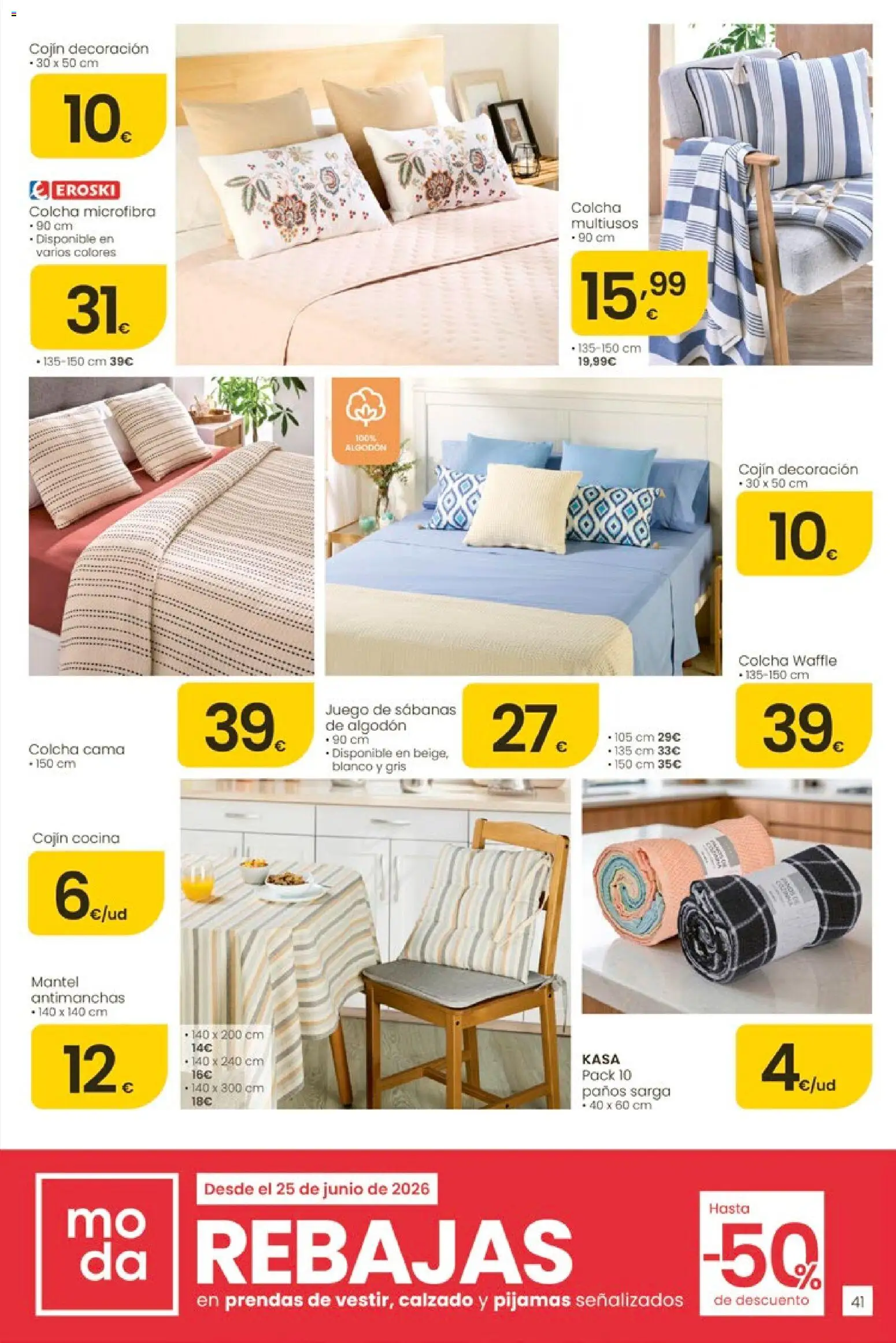 Eroski Ofertóns de verán │ válido desde el 11.06.2026 | Página: 41 | Productos: Juego de sábanas, Cama, Cojín, Colcha