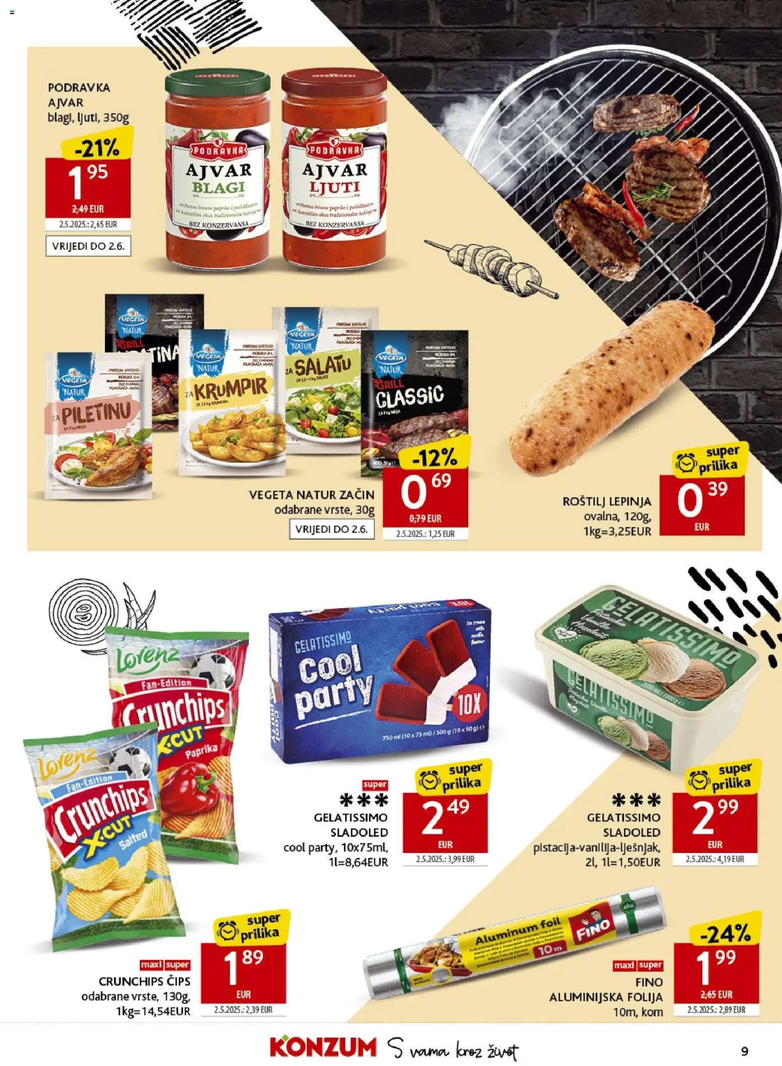 Konzum katalog | vrijedi od 20.05.2026 | Stranica: 9 | Proizvodi: Ajvar, Čips, Sladoled, Vegeta