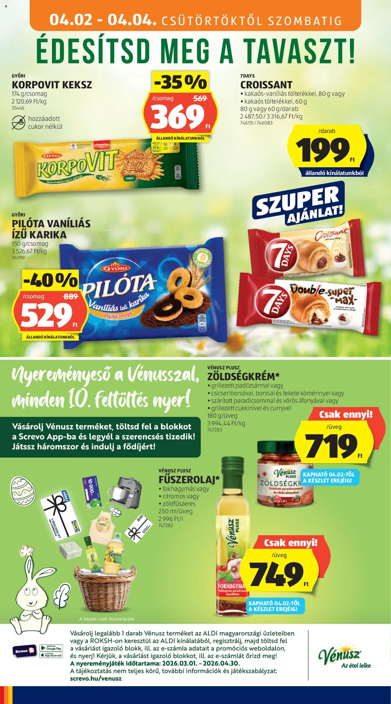 Aldi akciós ujság - amely érvényes a következő dátumtól: 2026.04.02. | Oldal: 20 | Termékek: Fokhagyma, Croissant, Keksz, Cukor