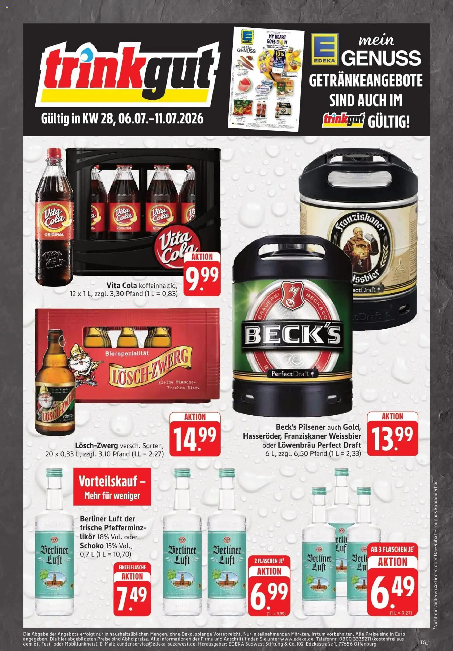 Trinkgut Prospekt Heilbronn-Sontheim – gültig ab 06.07.2026 | Seite: 1 | Produkte: Franziskaner, Cola, Weißbier, Likör