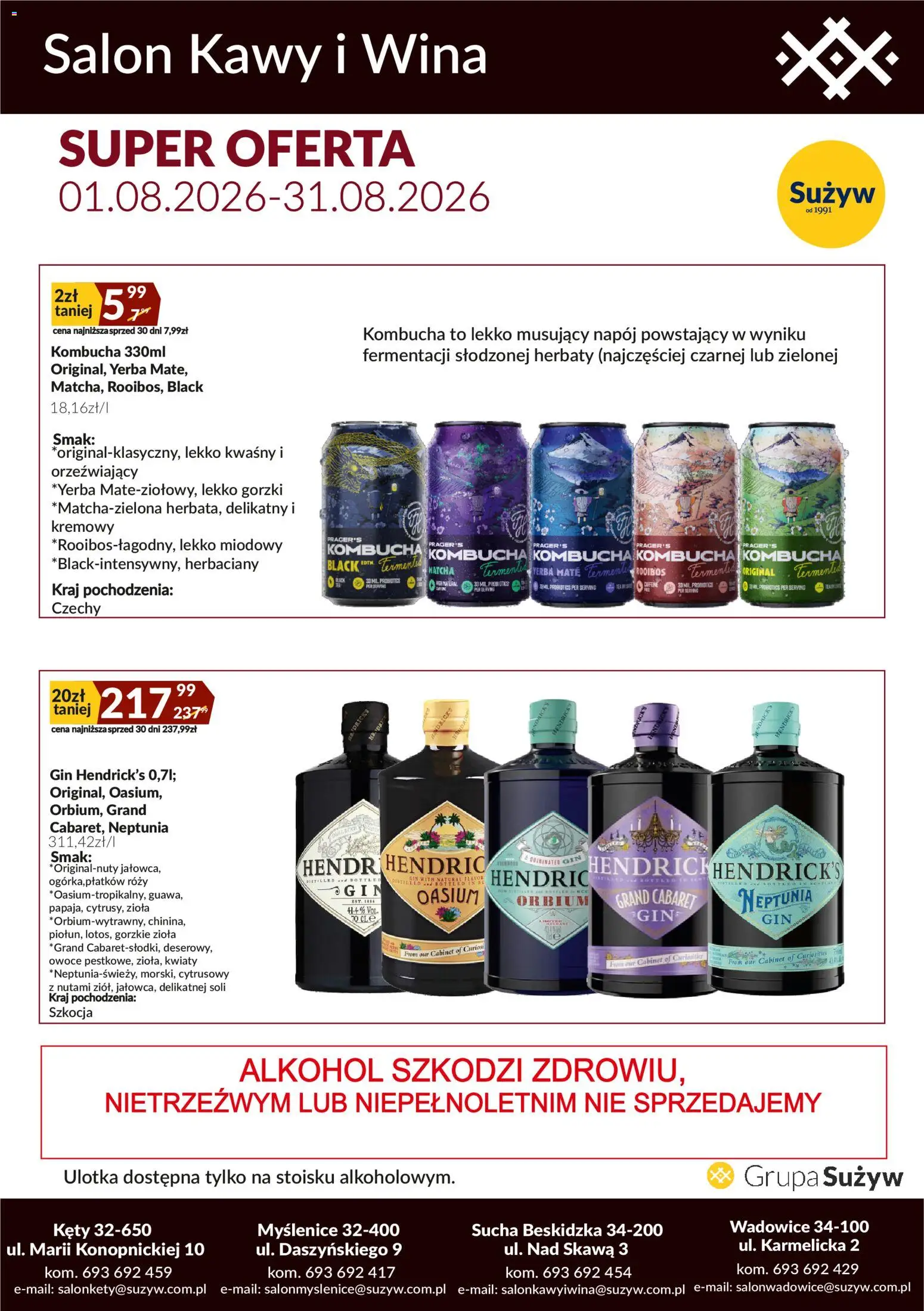 Sużyw gazetka - Salon kawy i wina od 01.08.2026 | Strona: 5 | Produkty: Zioła, Matcha, Gin Hendrick’s, Owoce