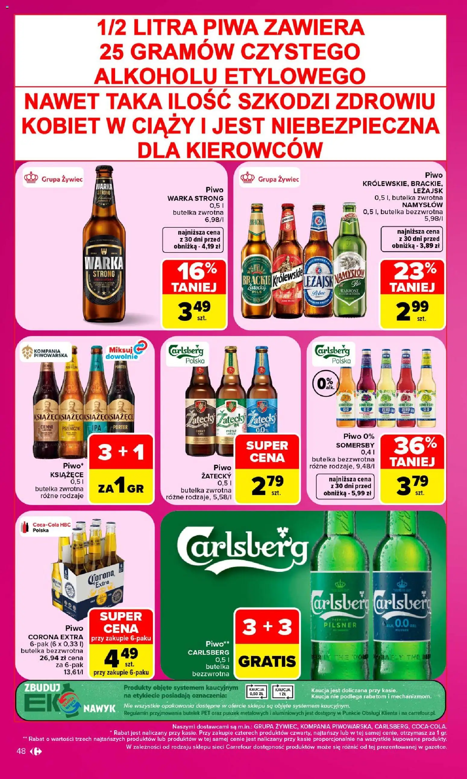Carrefour gazetka od 28.09.2026 | Strona: 48 | Produkty: Corona Extra, Carlsberg, Warka, Warka strong
