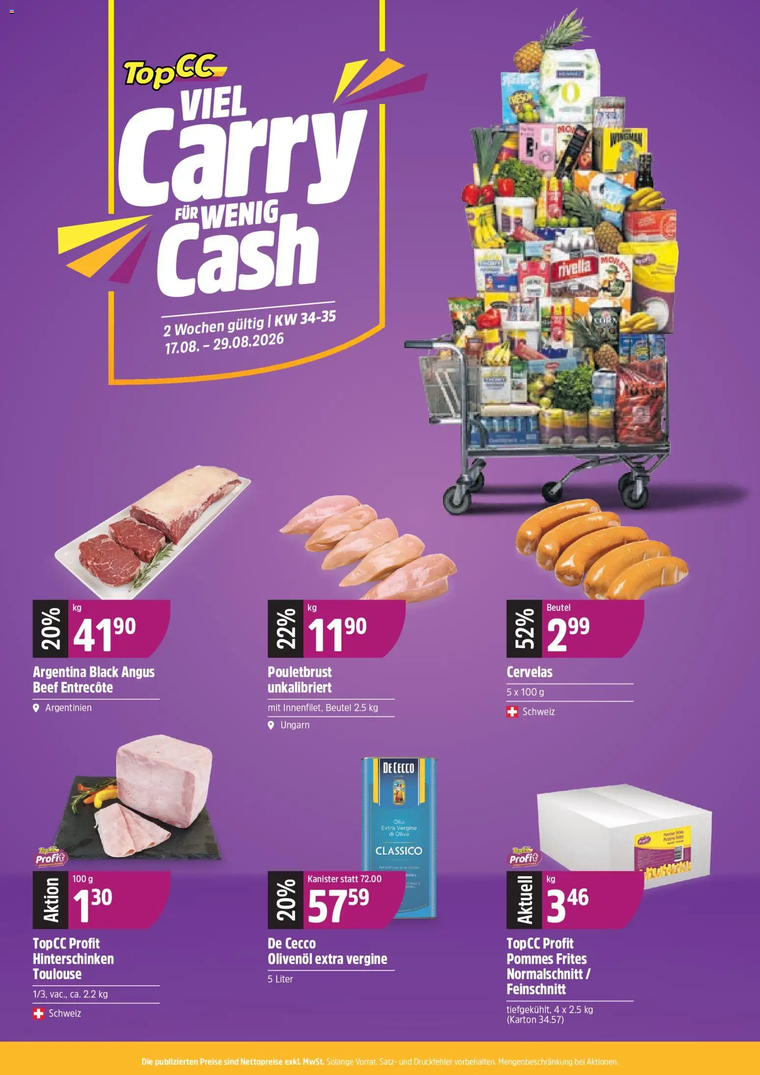 TopCC aktionen Viel Carry Wenig Cash – gültig ab 17.08.2026 | Seite: 1 | Produkte: Pouletbrust, Pommes Frites