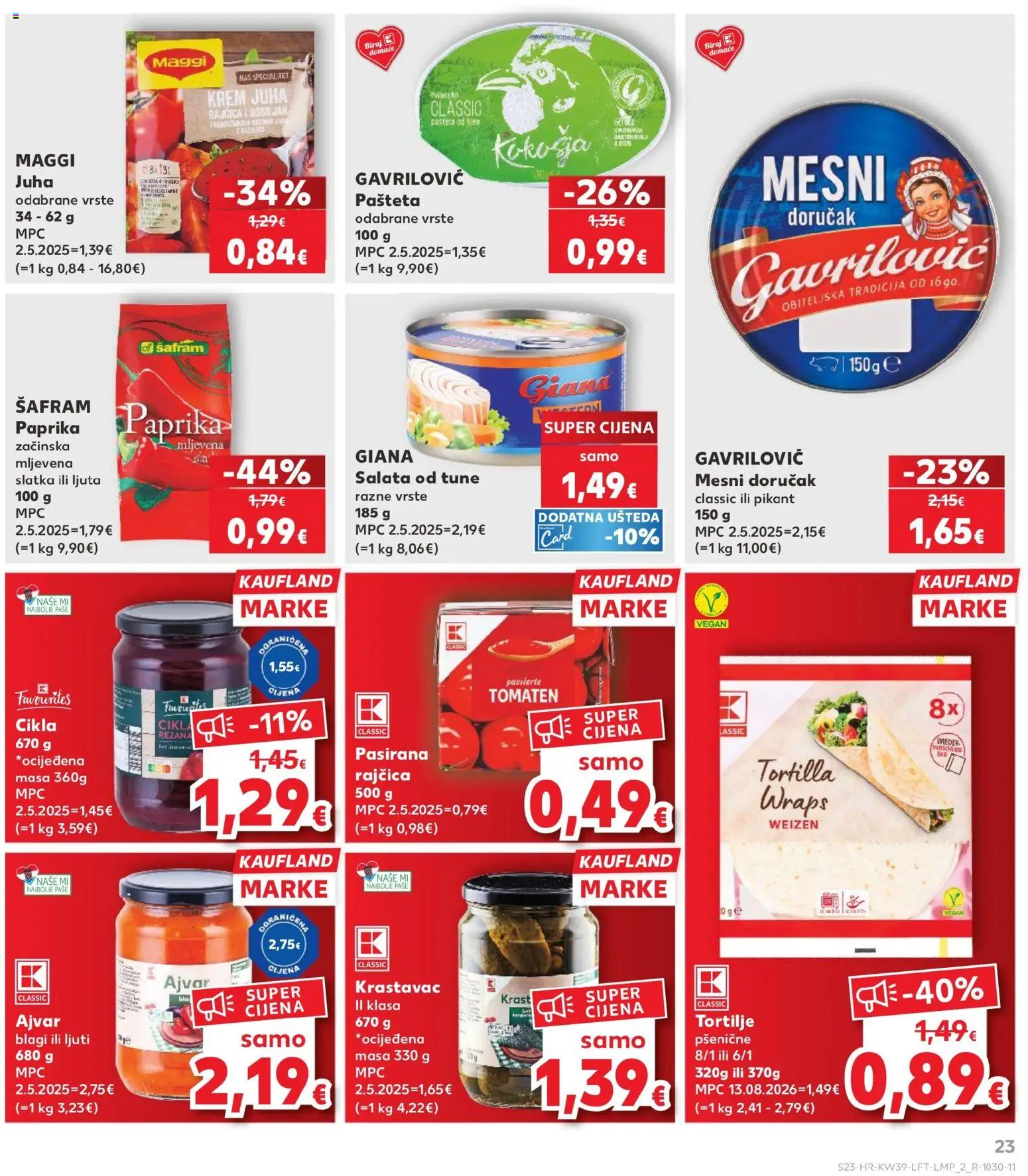 Kaufland katalog | vrijedi od 23.09.2026 | Stranica: 23 | Proizvodi: Pasirana rajčica, Krastavac, Cikla, Tuna